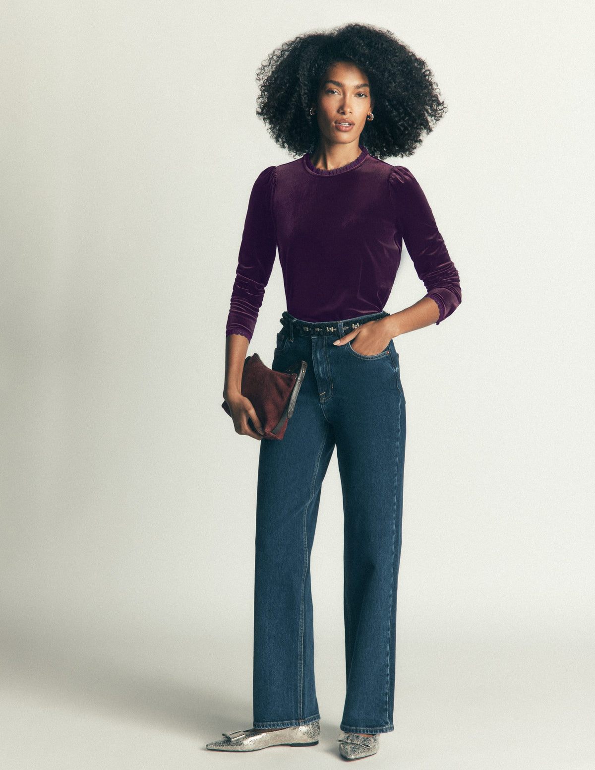 Lace Trim Velvet Top-Night Shade - Image 4