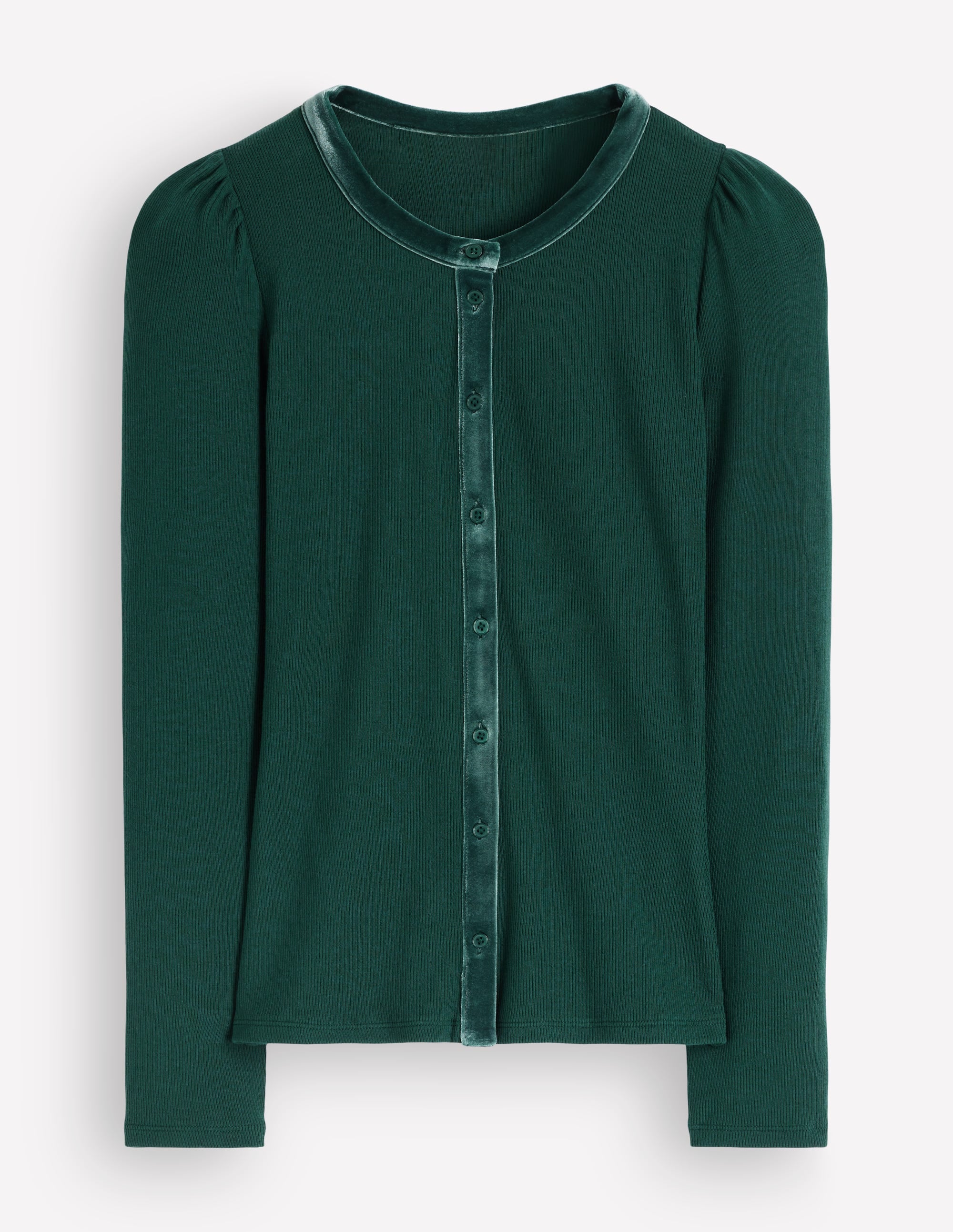 Gerippte Strickjacke mit Samtbesatz-Kiefergrün - Image 5