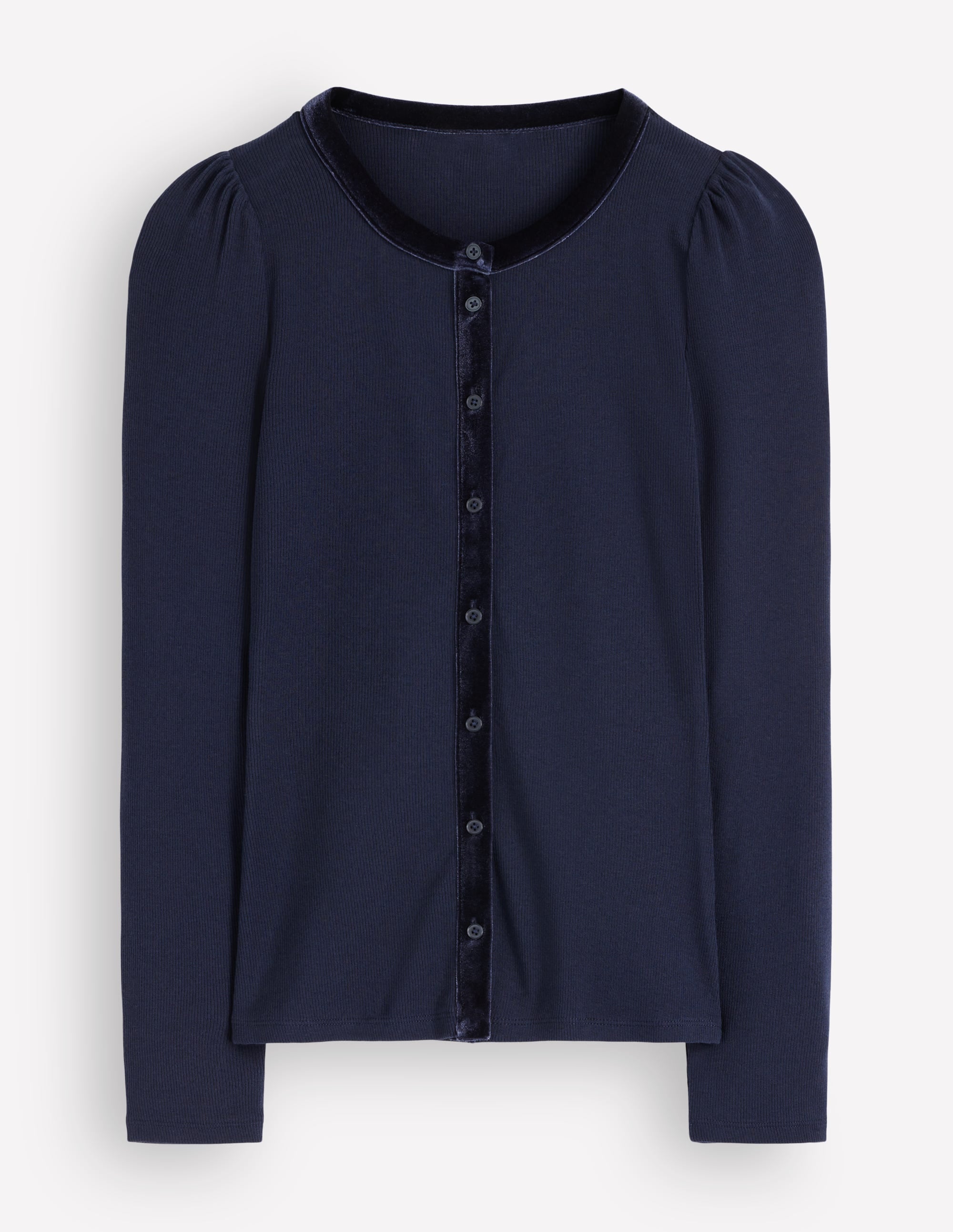 Gerippte Strickjacke mit Samtbesatz-Marineblau - Image 3