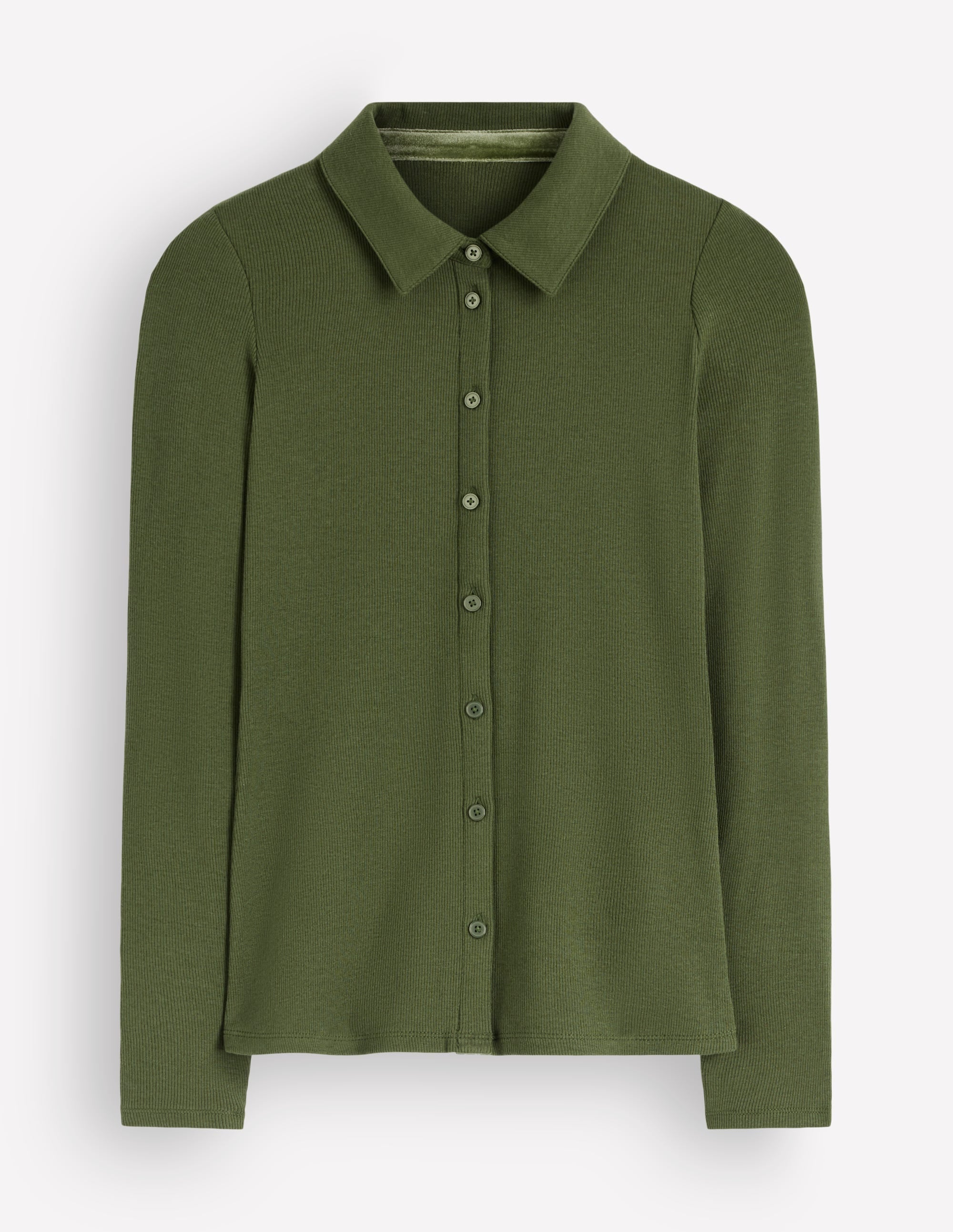 Chemise côtelée en jersey et velours-Vert forêt - Image 5