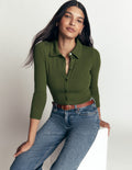 Chemise côtelée en jersey et velours-Vert forêt