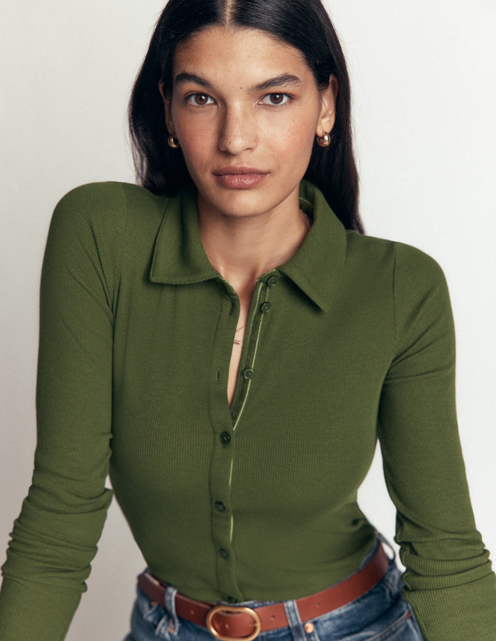 Chemise côtelée en jersey et velours-Vert forêt - Image 2