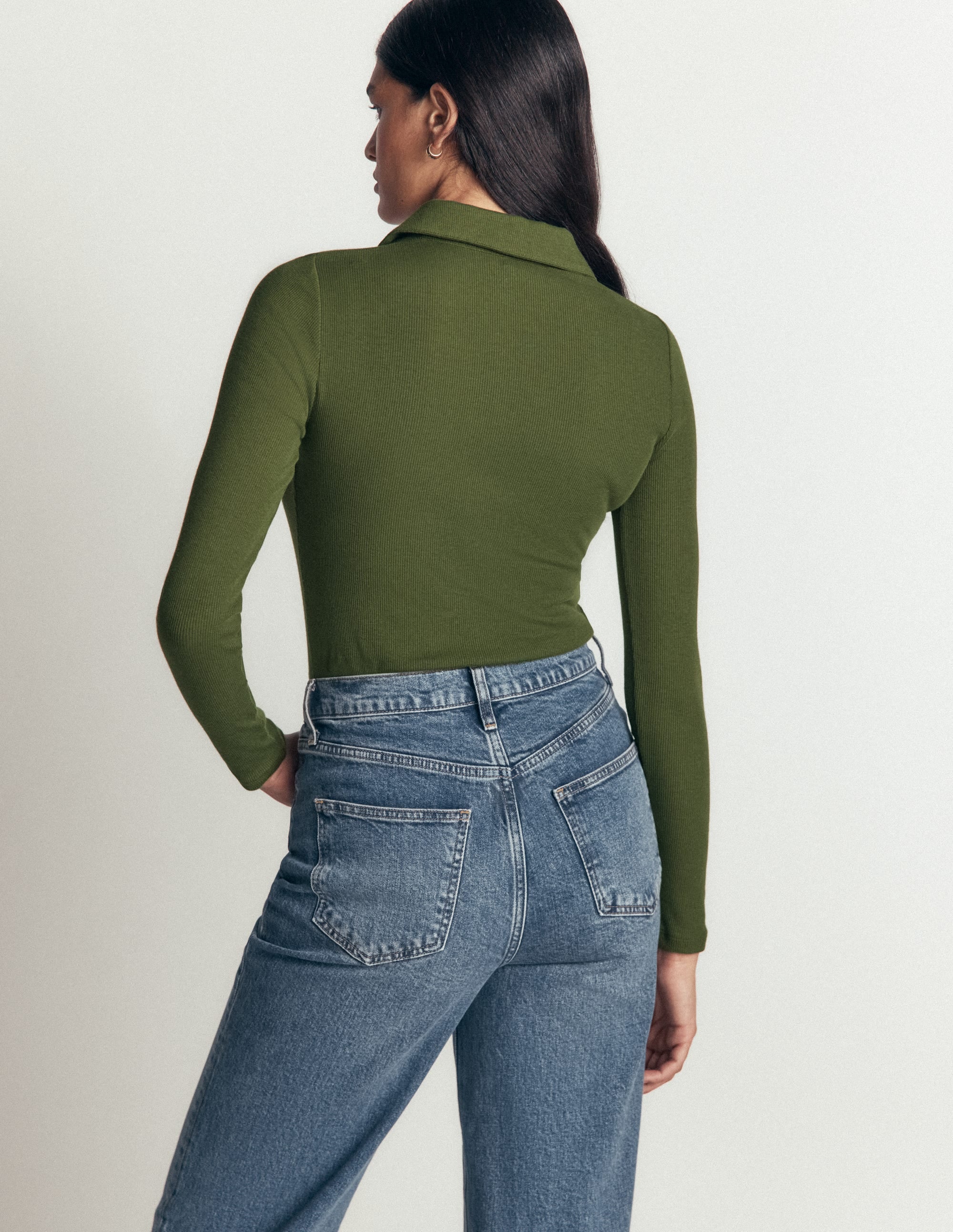 Chemise côtelée en jersey et velours-Vert forêt - Image 3