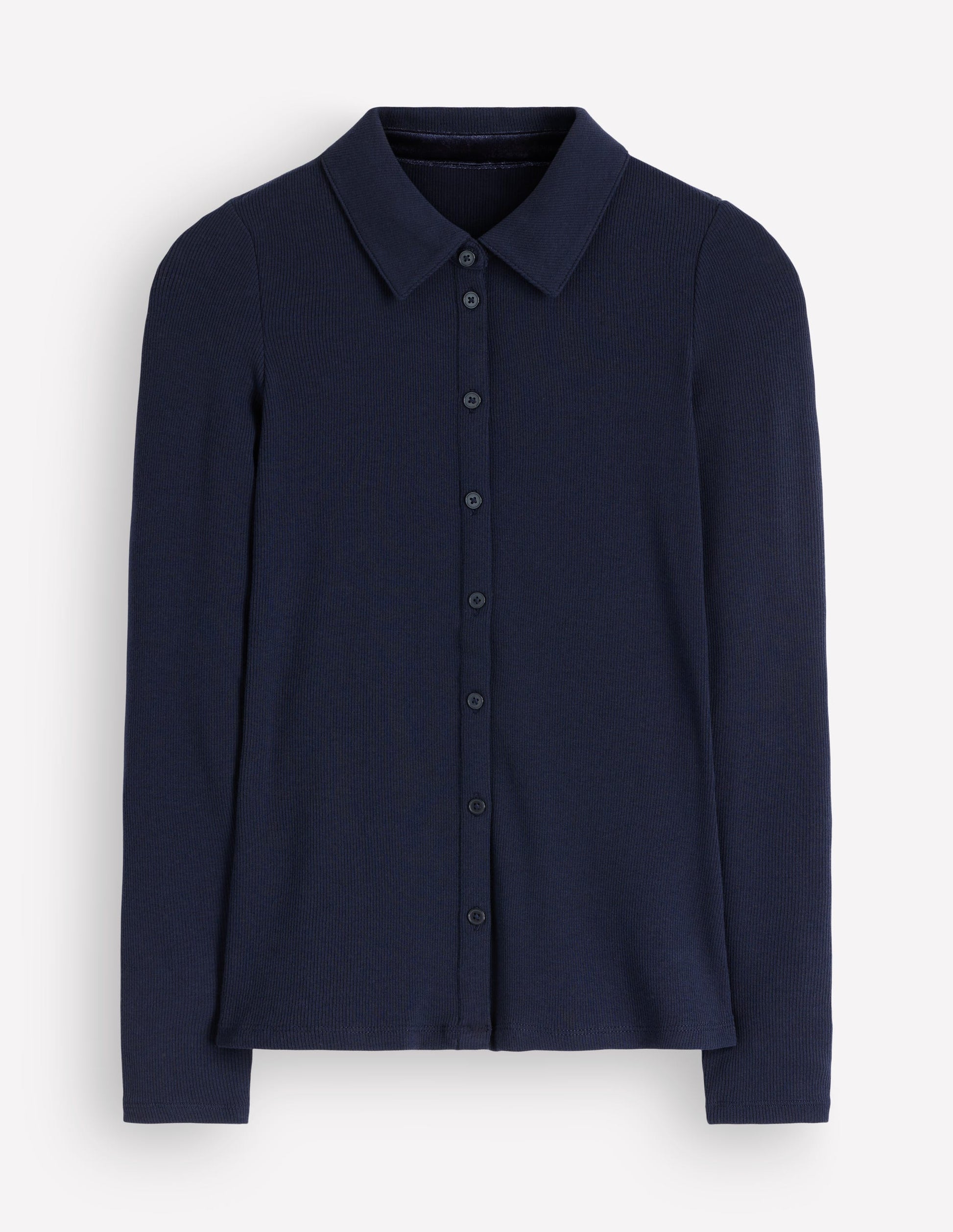 Geripptes Hemd aus Jerseysamt-Marineblau-5