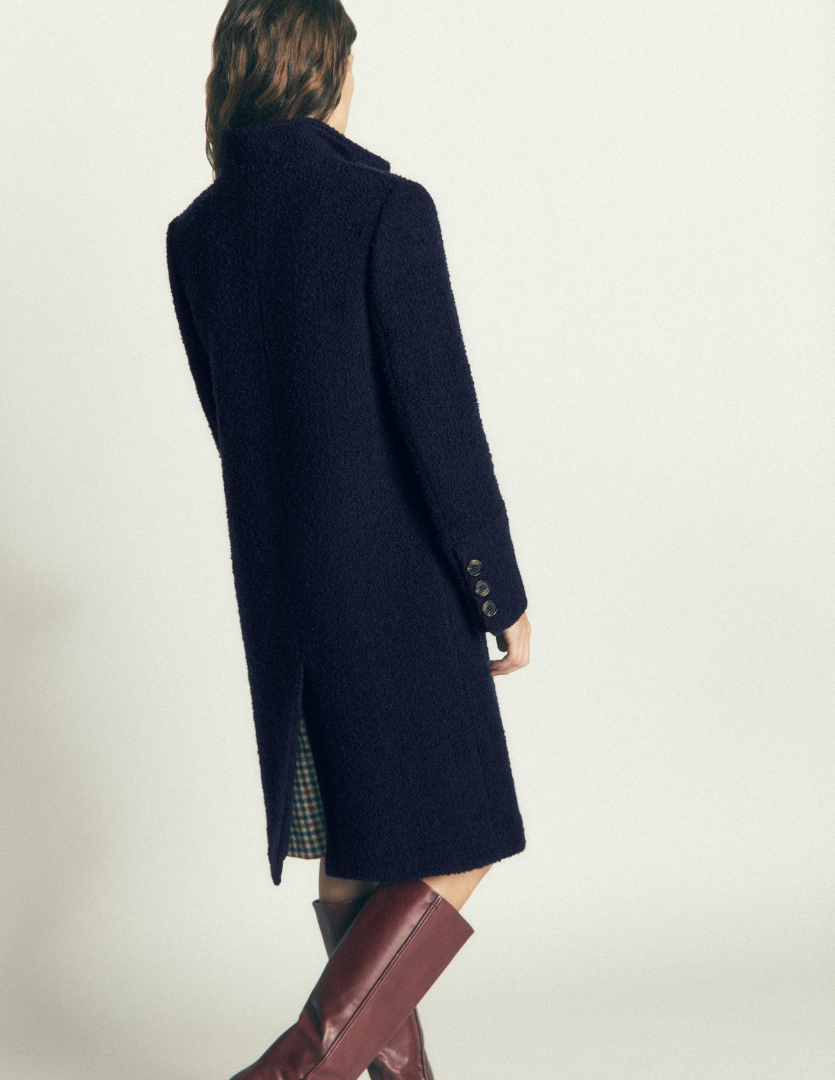 Pull en laine à col cheminée-Bleu marine - Image 3