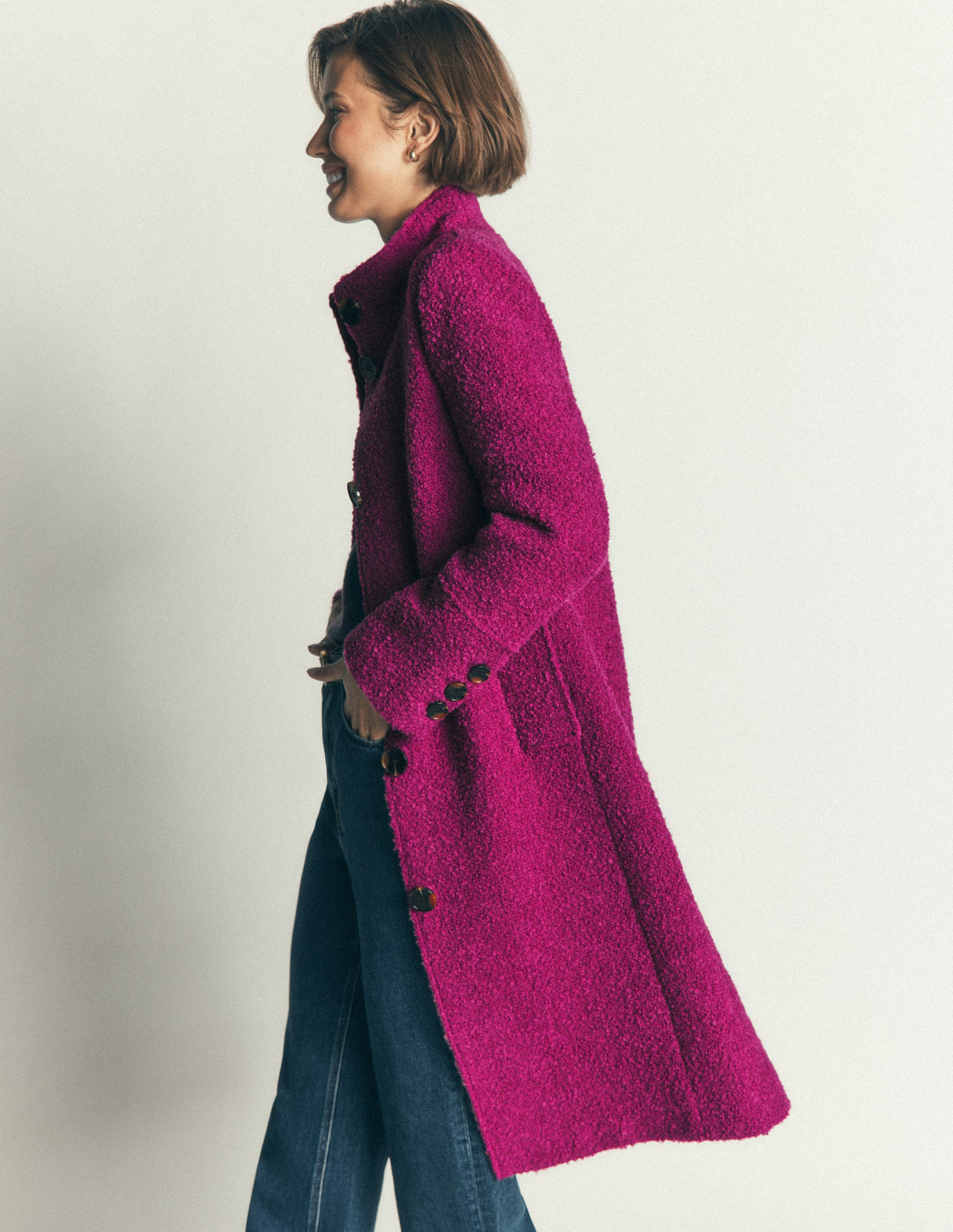 Funnel Neck Wool Coat-Festival Fuschia - Image 4