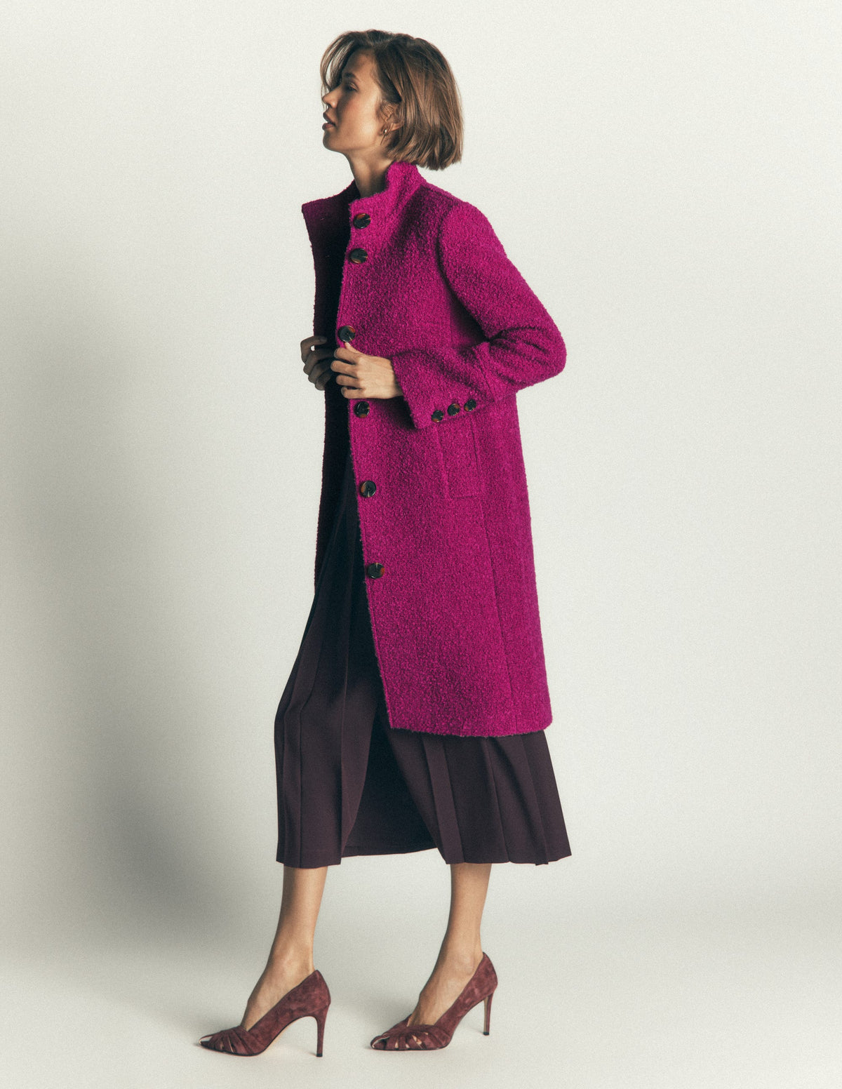 Funnel Neck Wool Coat-Festival Fuschia - Image 5