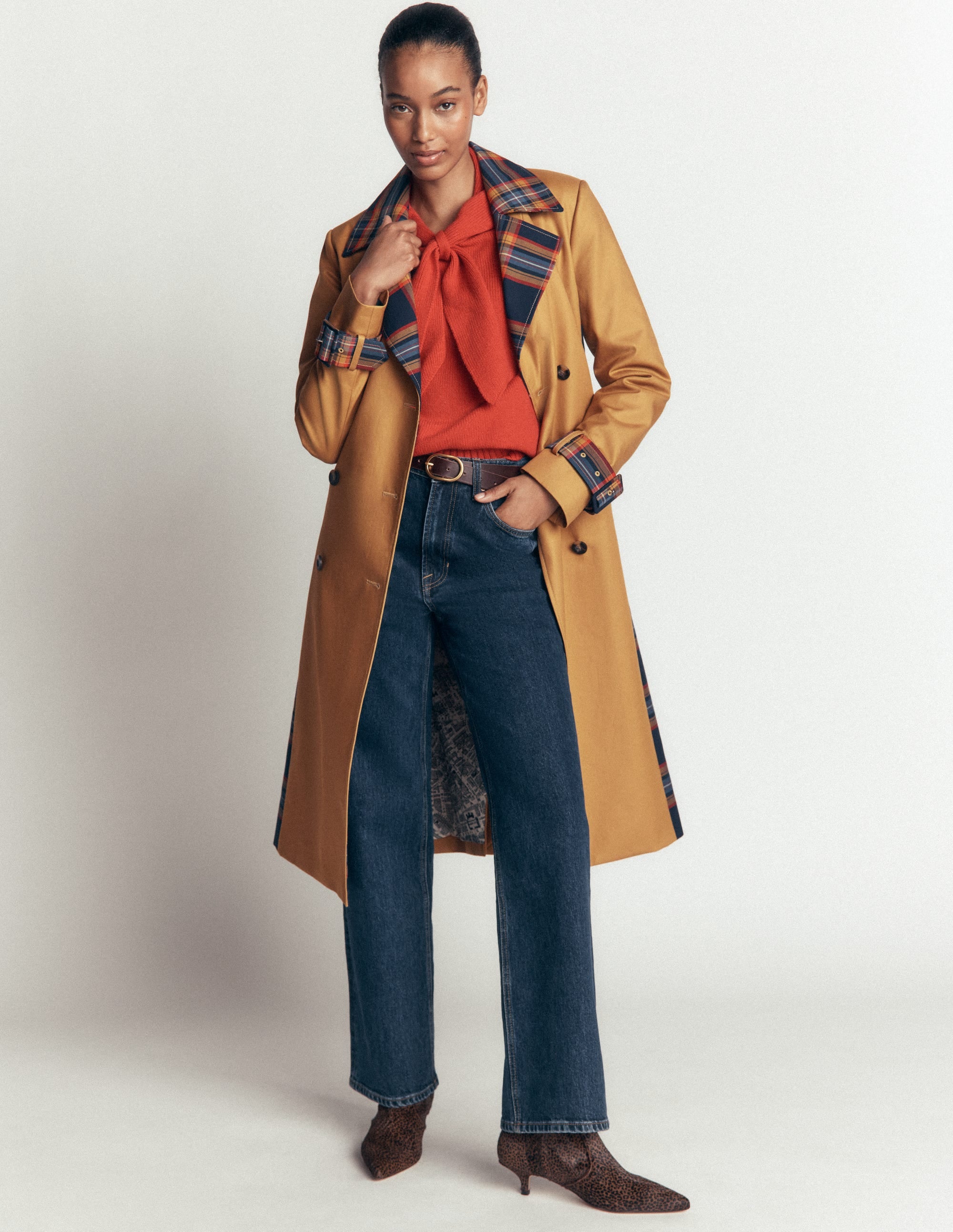 Zweireihiger Trenchcoat-Kamelbraun - Image 8