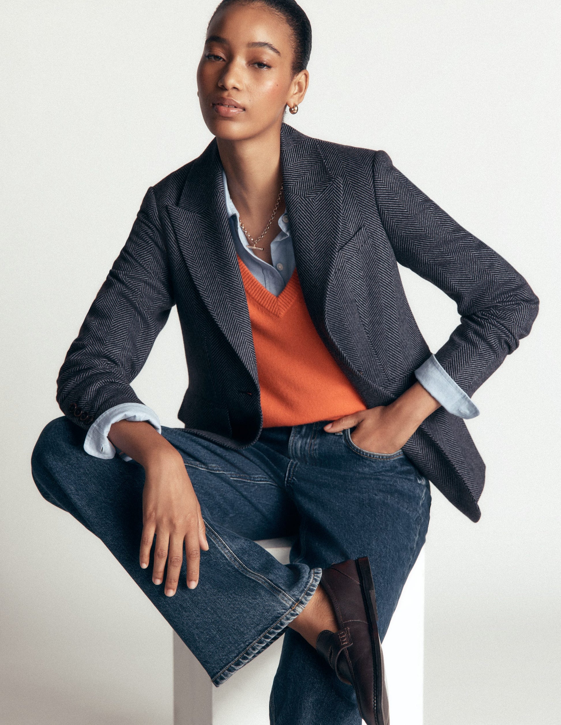 Stamford Wollblazer-Blau und Marineblau Fischgrätmuster-1