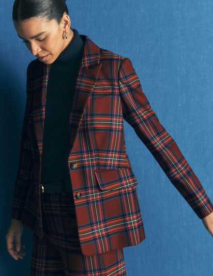 Stamford Wollblazer-Braun, Blau und Orange Kariert