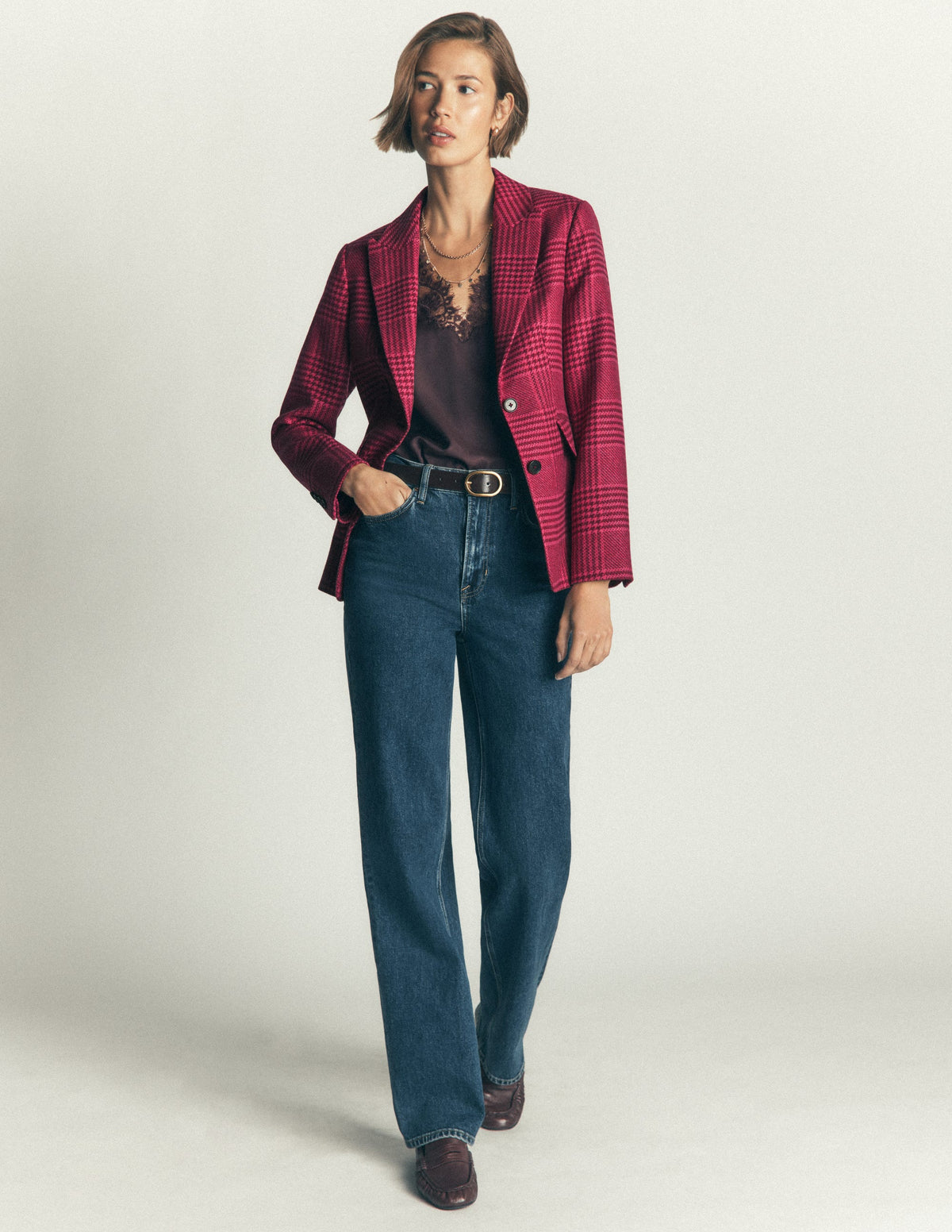 Stamford Wollblazer-Rosa und Kastanienbraun Kariert - Image 5