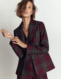 Blazer Stamford en laine-Carreaux acajou et olive