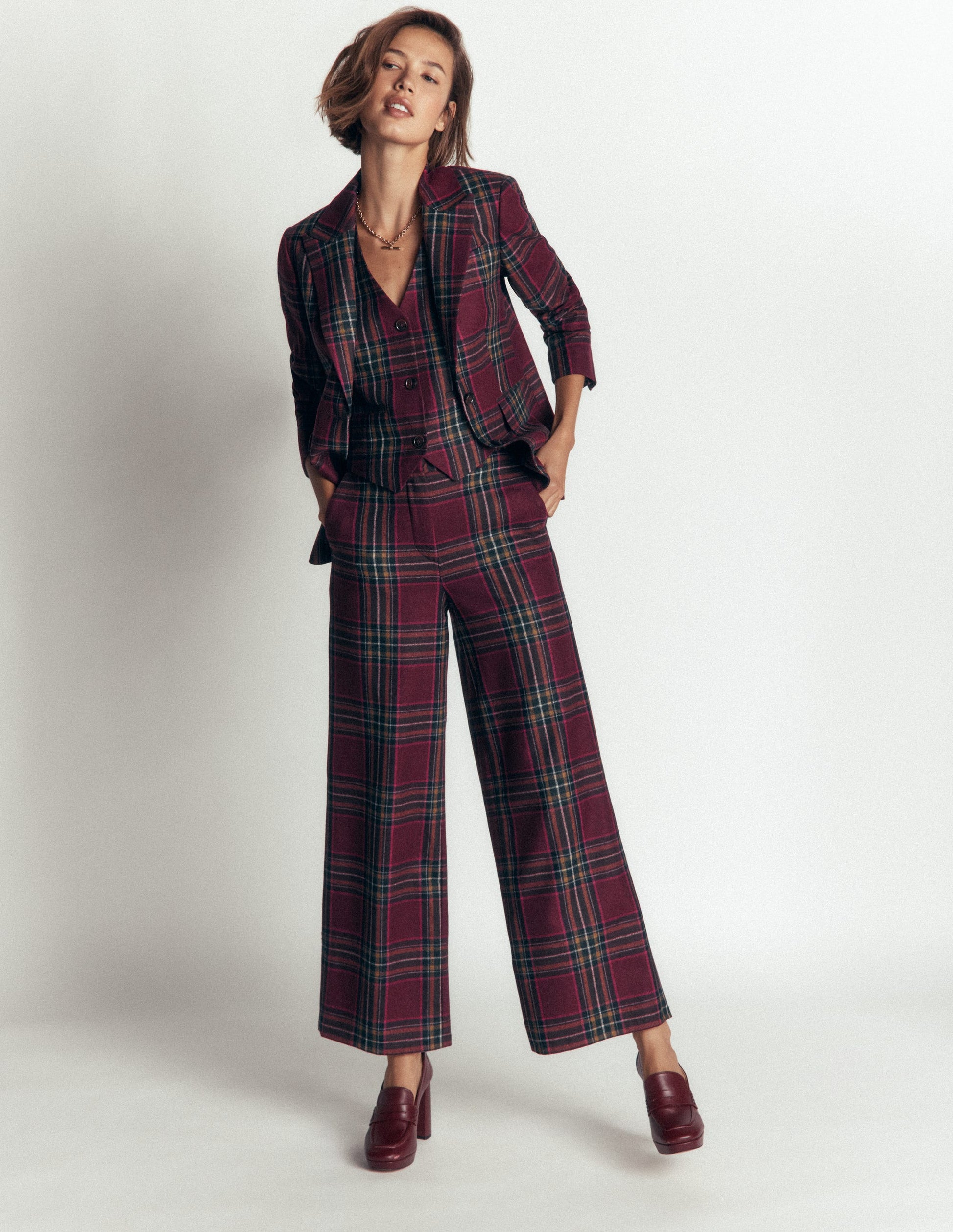 Blazer Stamford en laine-Carreaux acajou et olive-6
