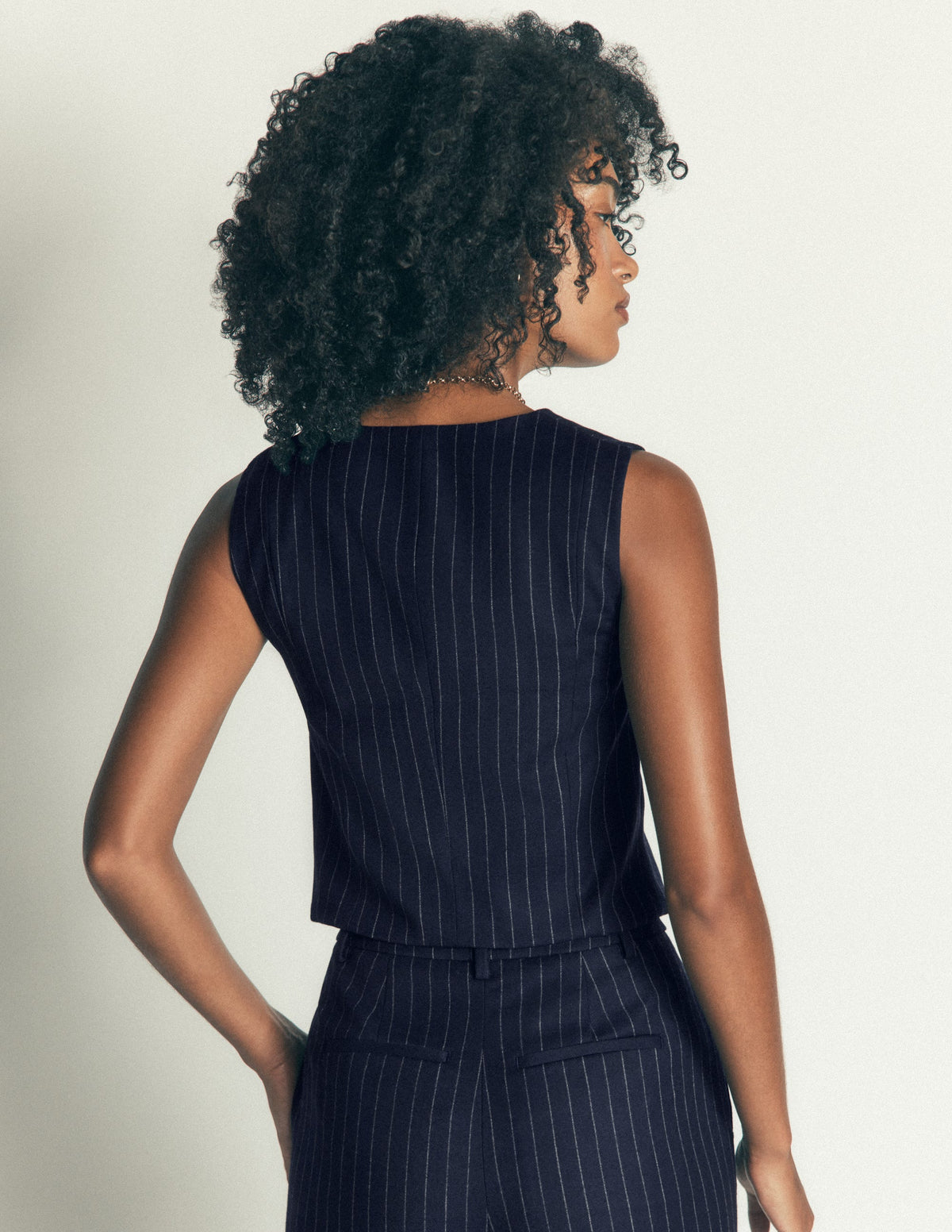 Weste aus Wollmischgewebe mit V-Ausschnitt-Navy, Nadelstreifen - Image 3