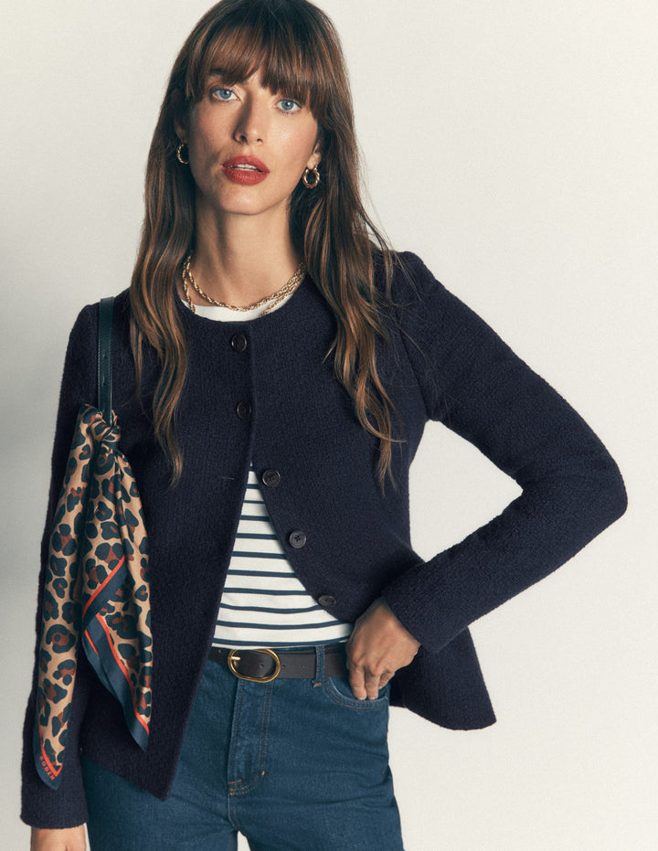 Kragenloser, klassisch geschneiderter Blazer-Marineblau