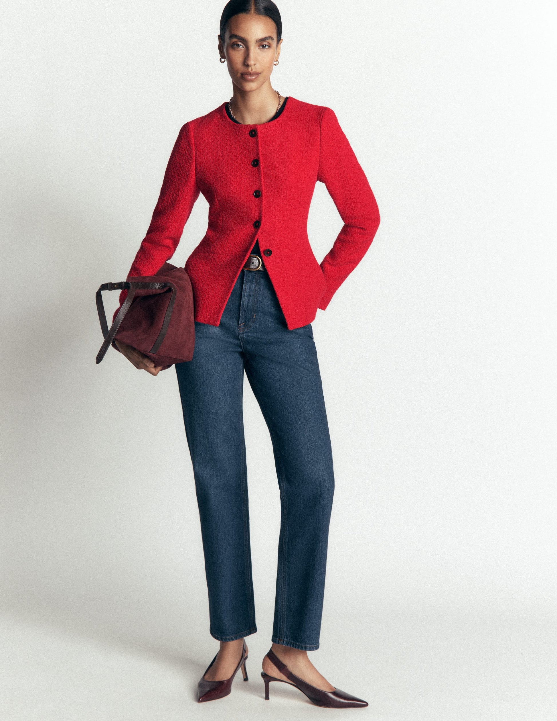 Kragenloser, klassisch geschneiderter Blazer-Mohnblumenrot-5