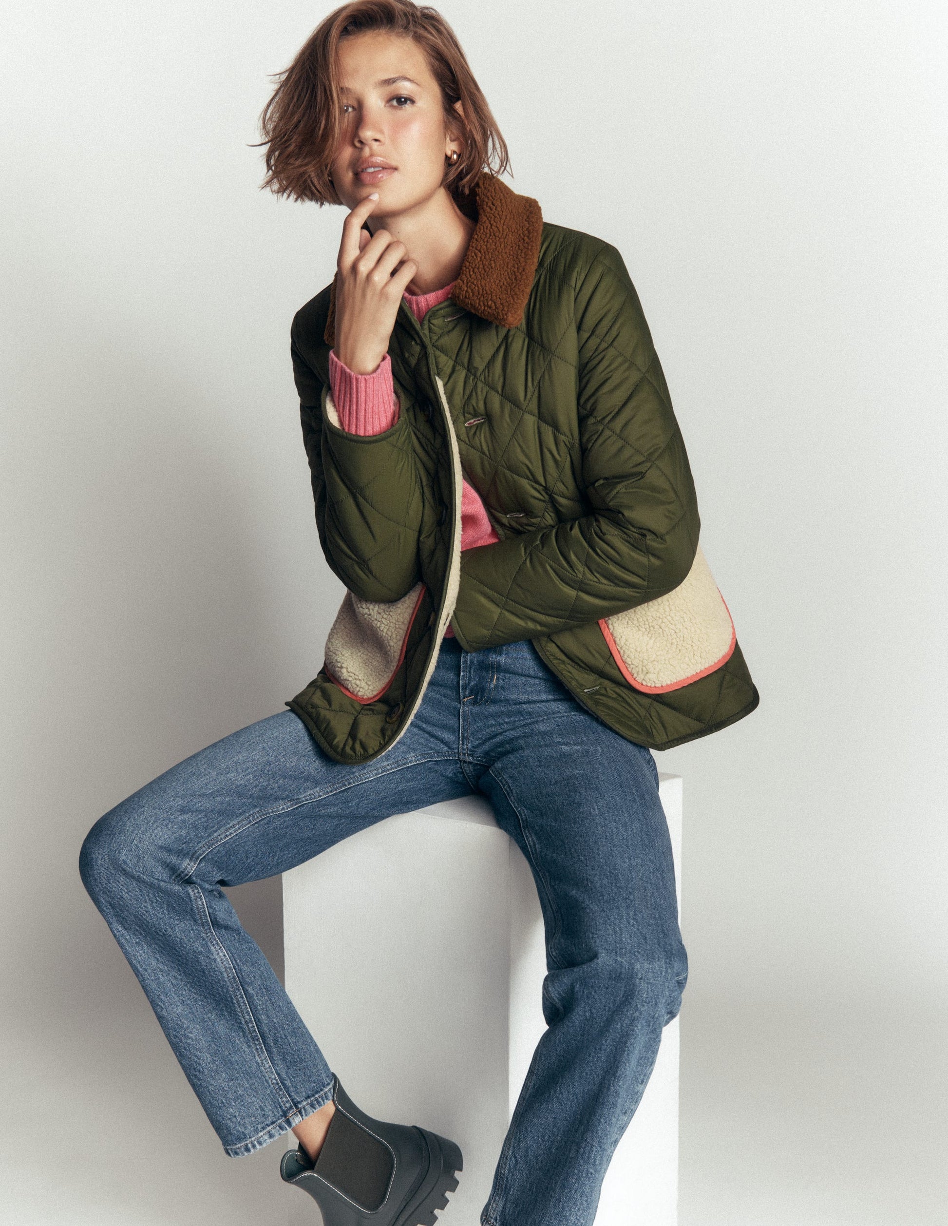 Reversible Borg Mix Coat-Woodland Green-5