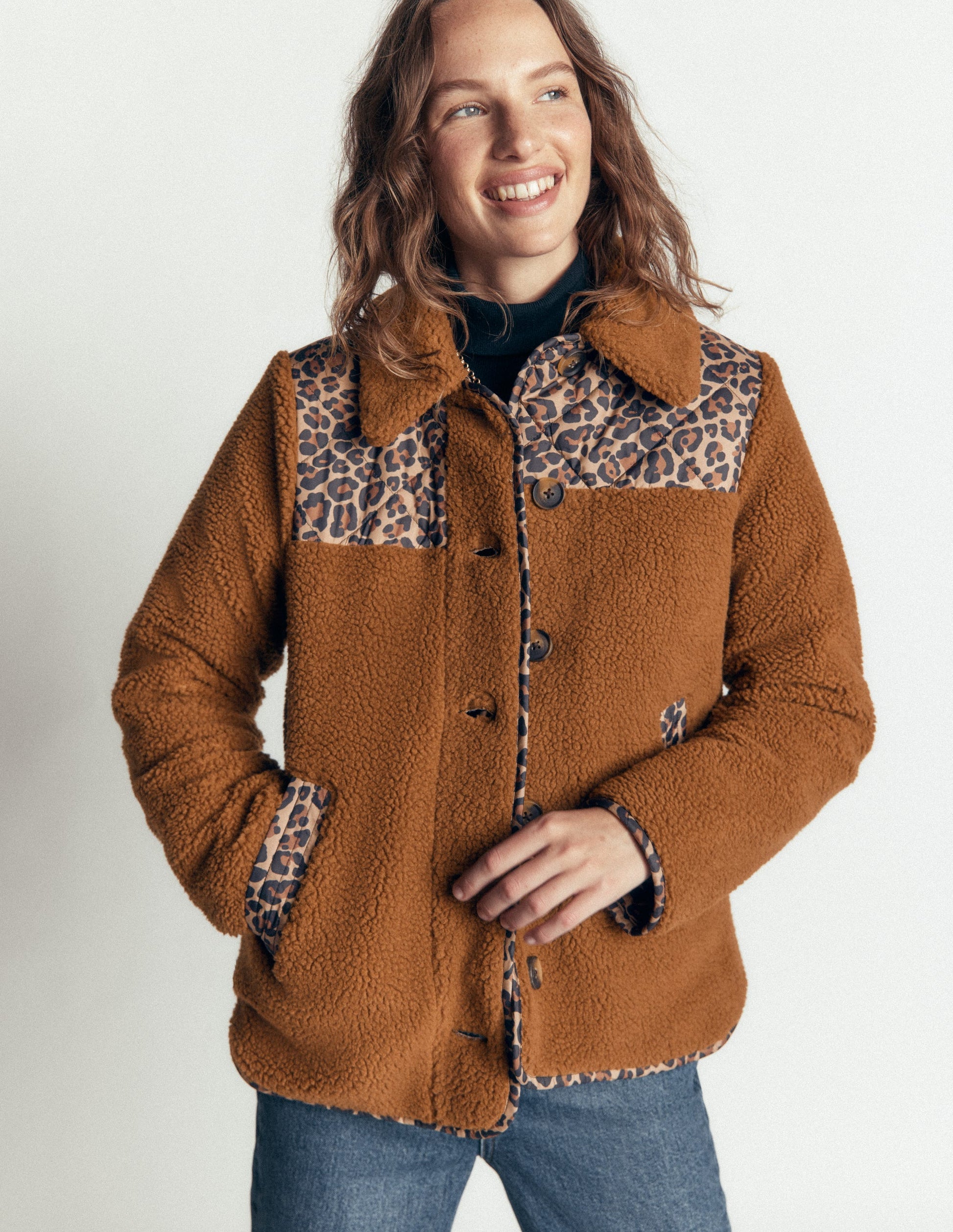Wendbarer Mantel aus Teddyfell-Mix-Mohair, Leopardenmuster-5