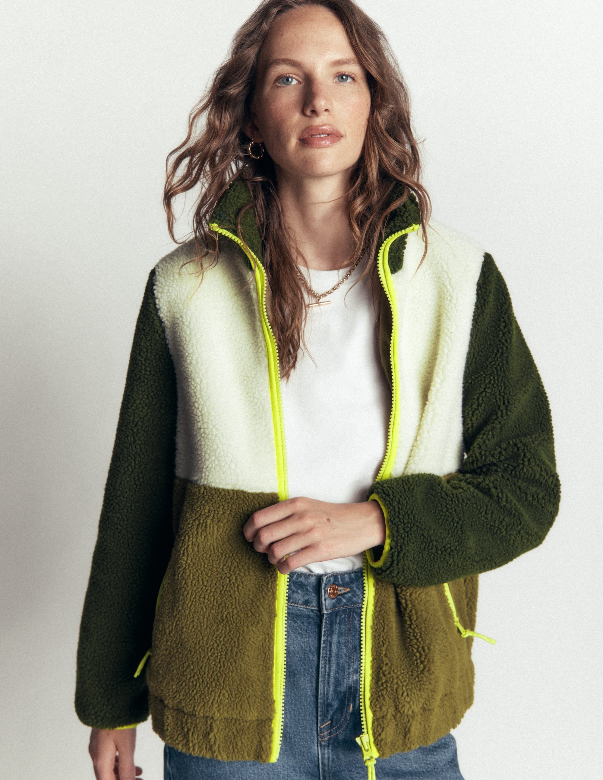 Alnwick Borg Jacket-Green, Ivory Colour Block - Image 1