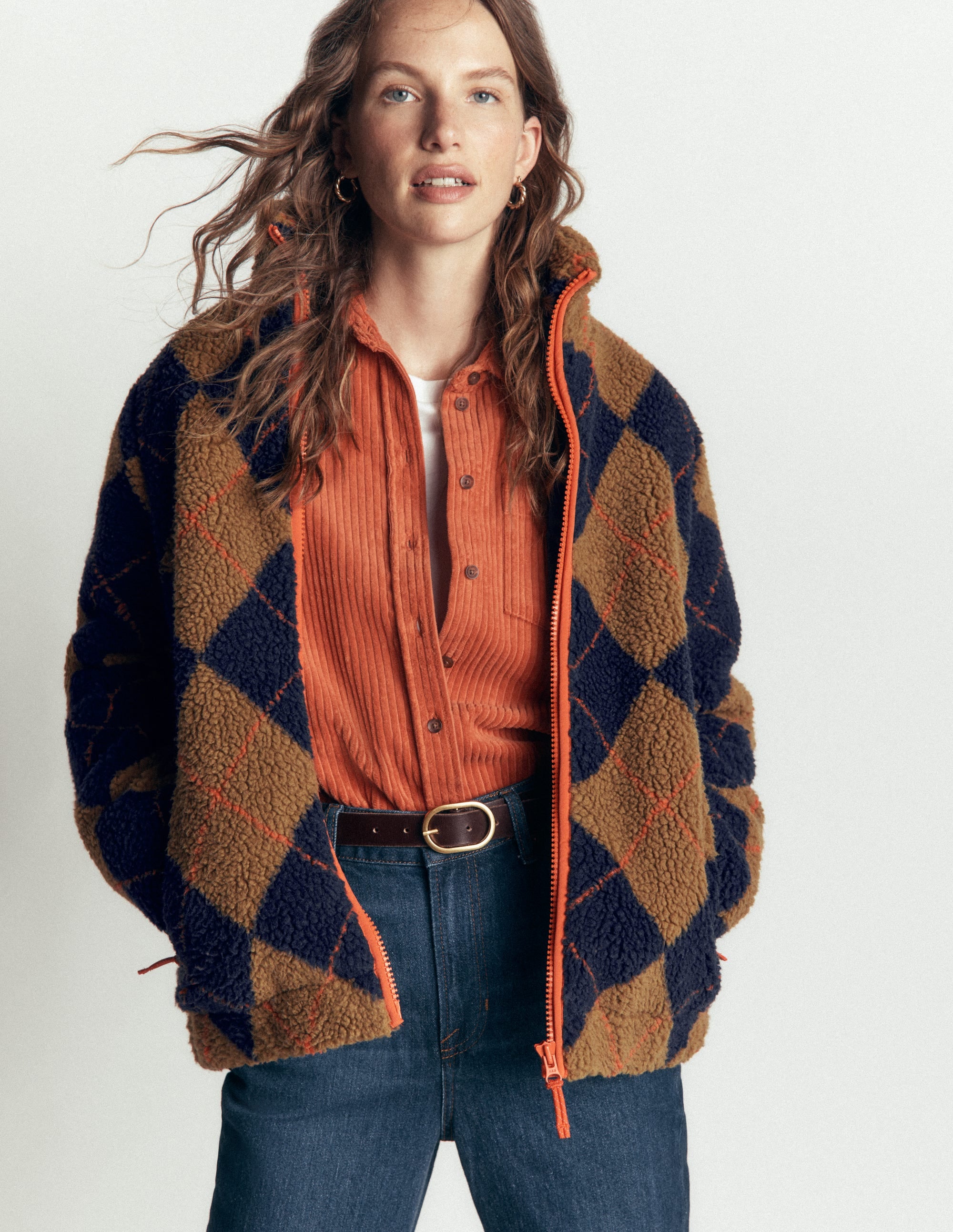 Alnwick Borg Jacket-Camel, Navy & Orange Argyle - Image 2