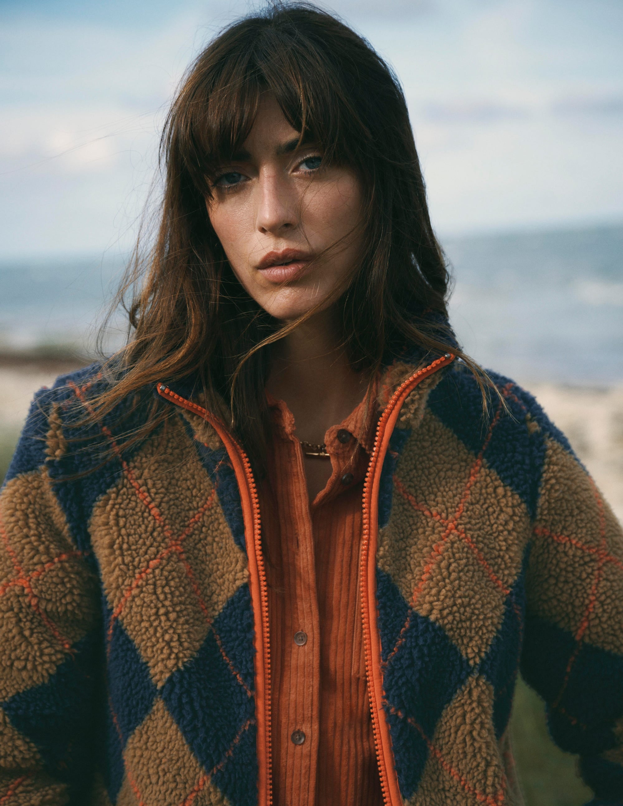 Alnwick Borg Jacket-Camel, Navy & Orange Argyle - Image 6