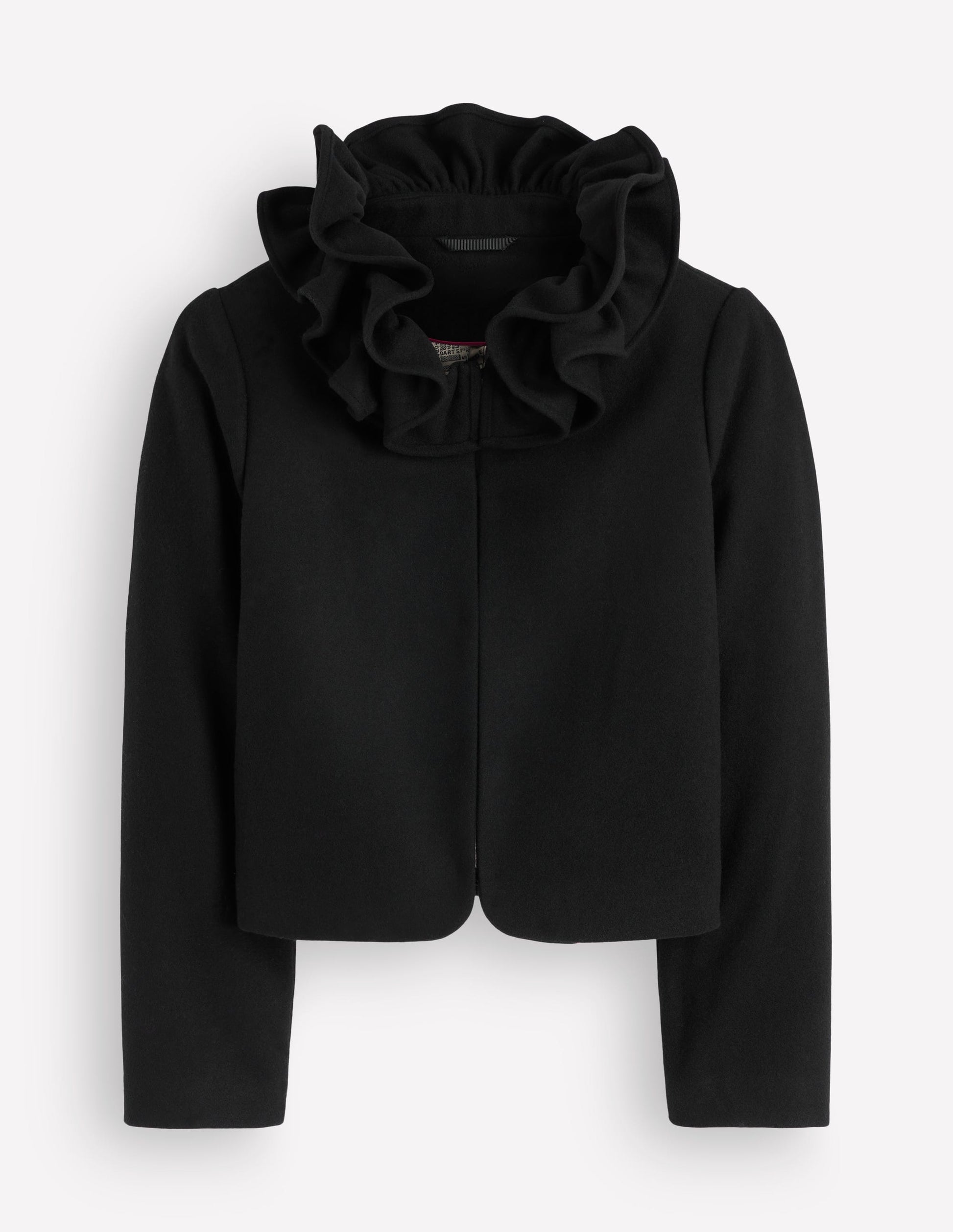 Ruffle Neck Wool Jacket-Black-7