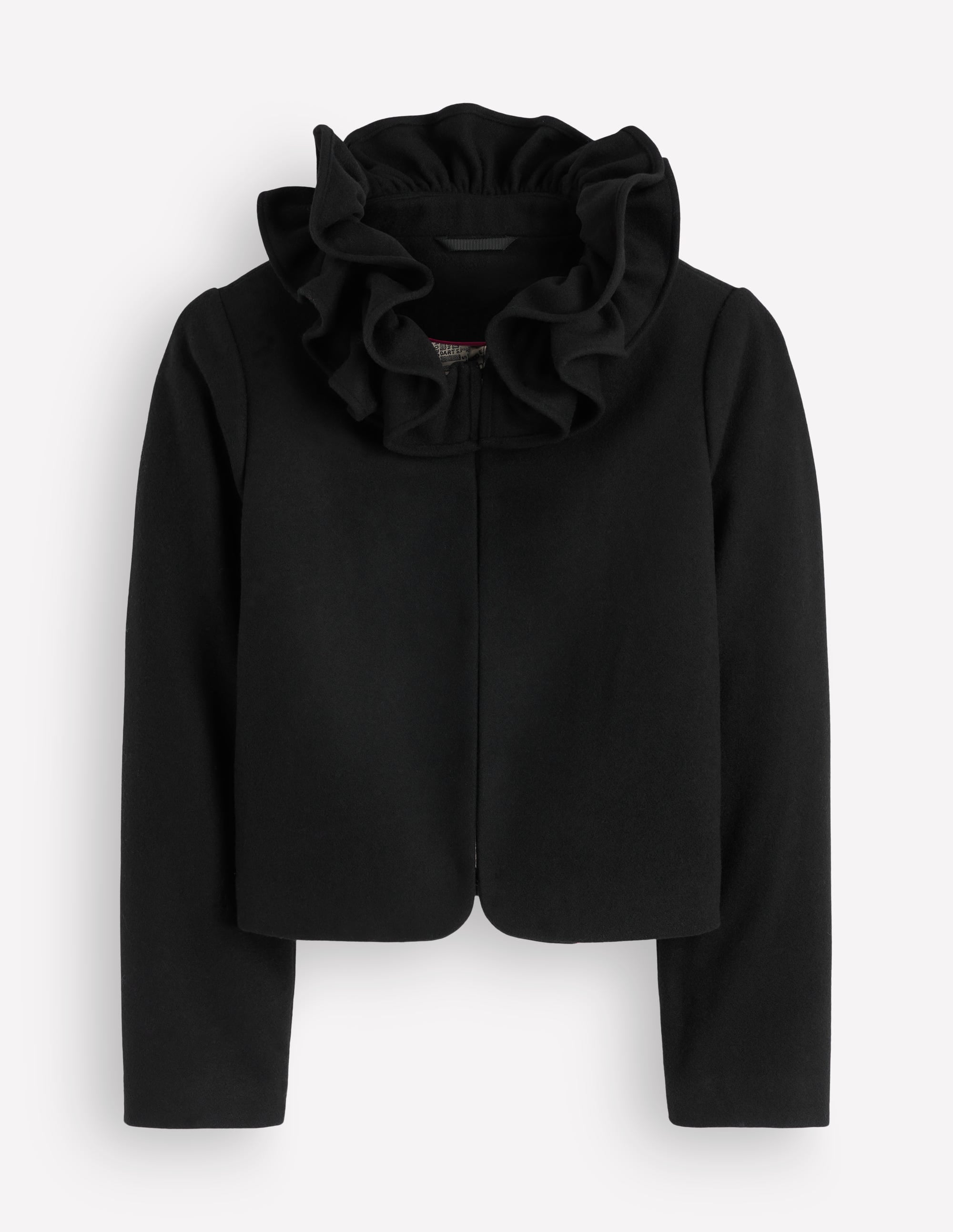 Ruffle Neck Wool Jacket-Black - Image 7
