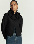Ruffle Neck Wool Jacket-Black
