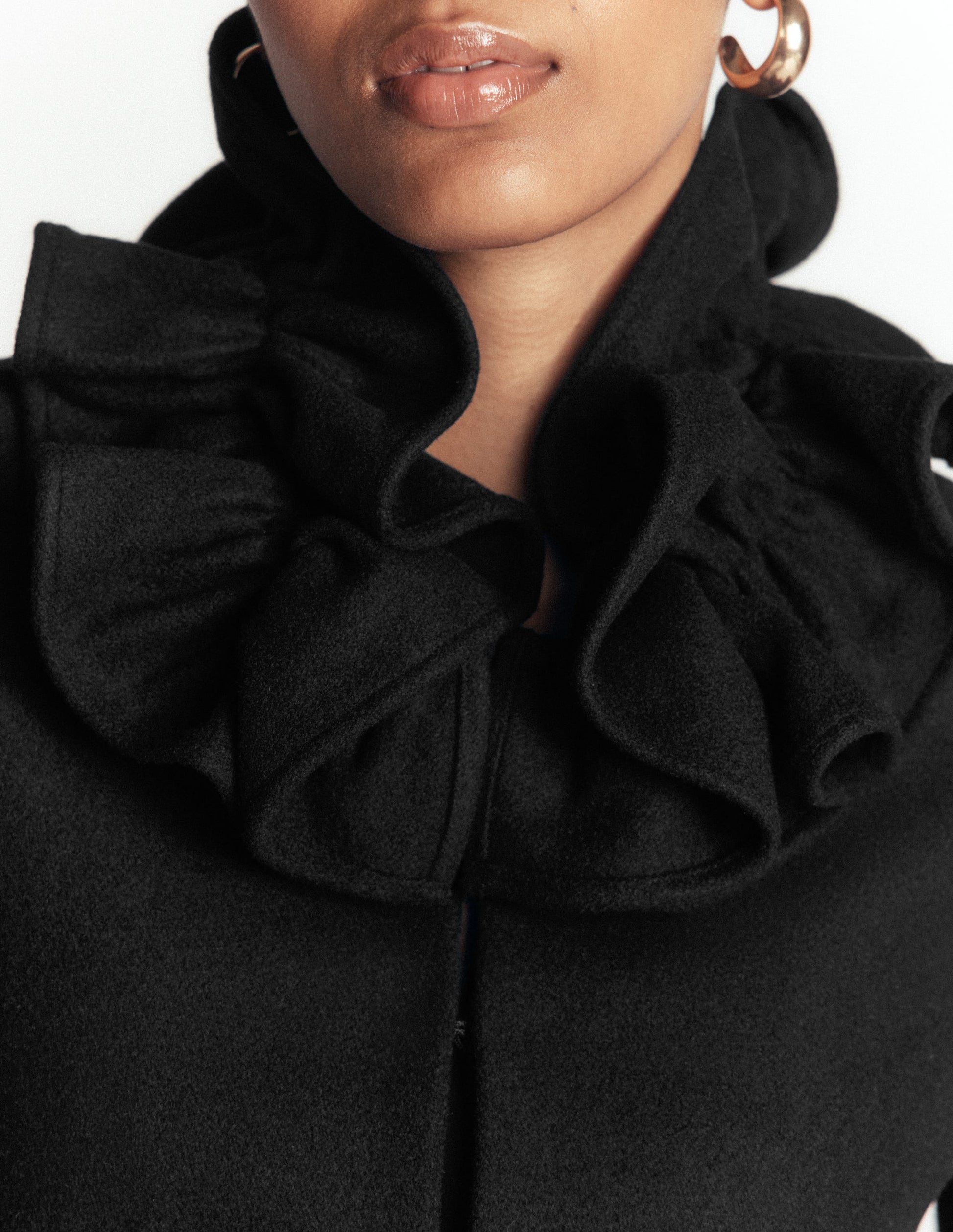 Ruffle Neck Wool Jacket-Black-3