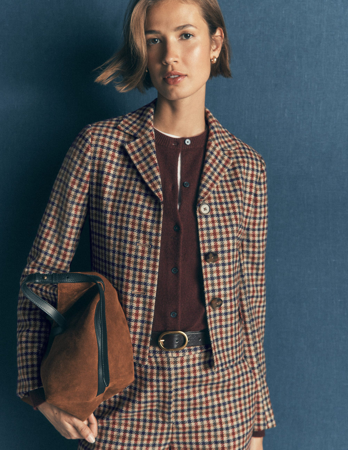 Dartmouth Blazer aus Wollmischgewebe-Naturweiß, Blau und Kastanienbraun Kariert - Image 2