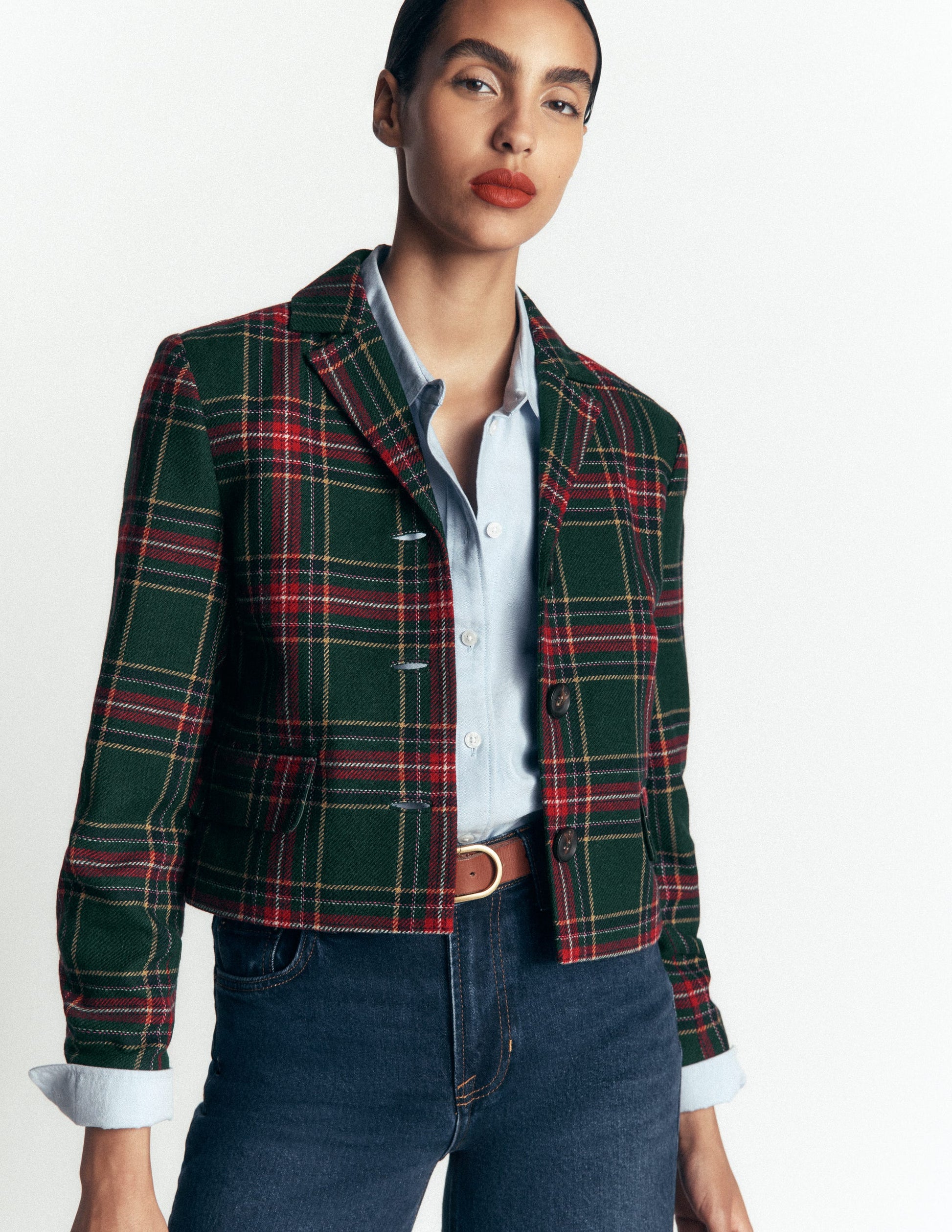 Dartmouth Wool Blend Blazer-Green, Navy and Red Check-3