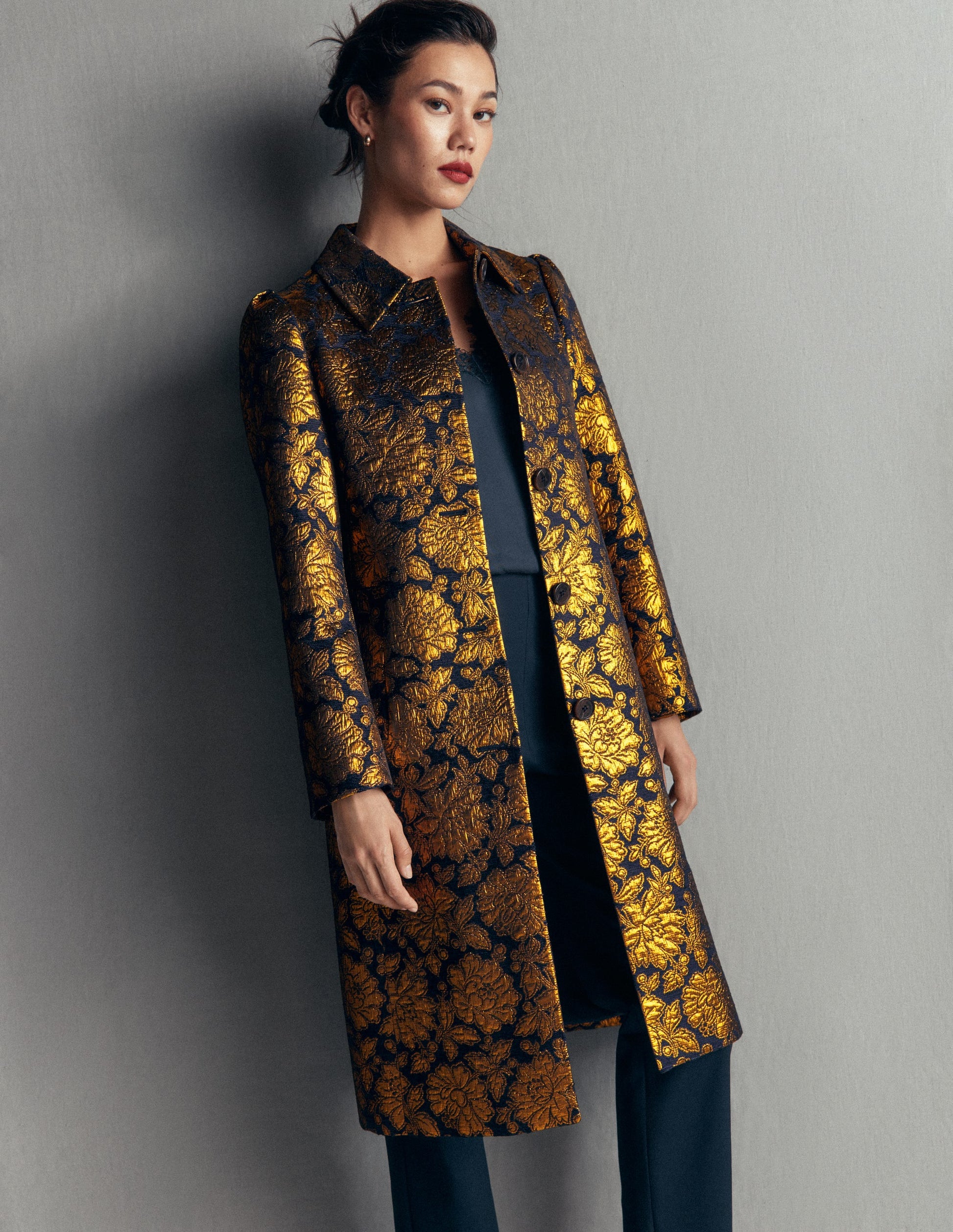 Aylesford Jacquard-Mantel-Gold Blumenmuster Jacquard-3