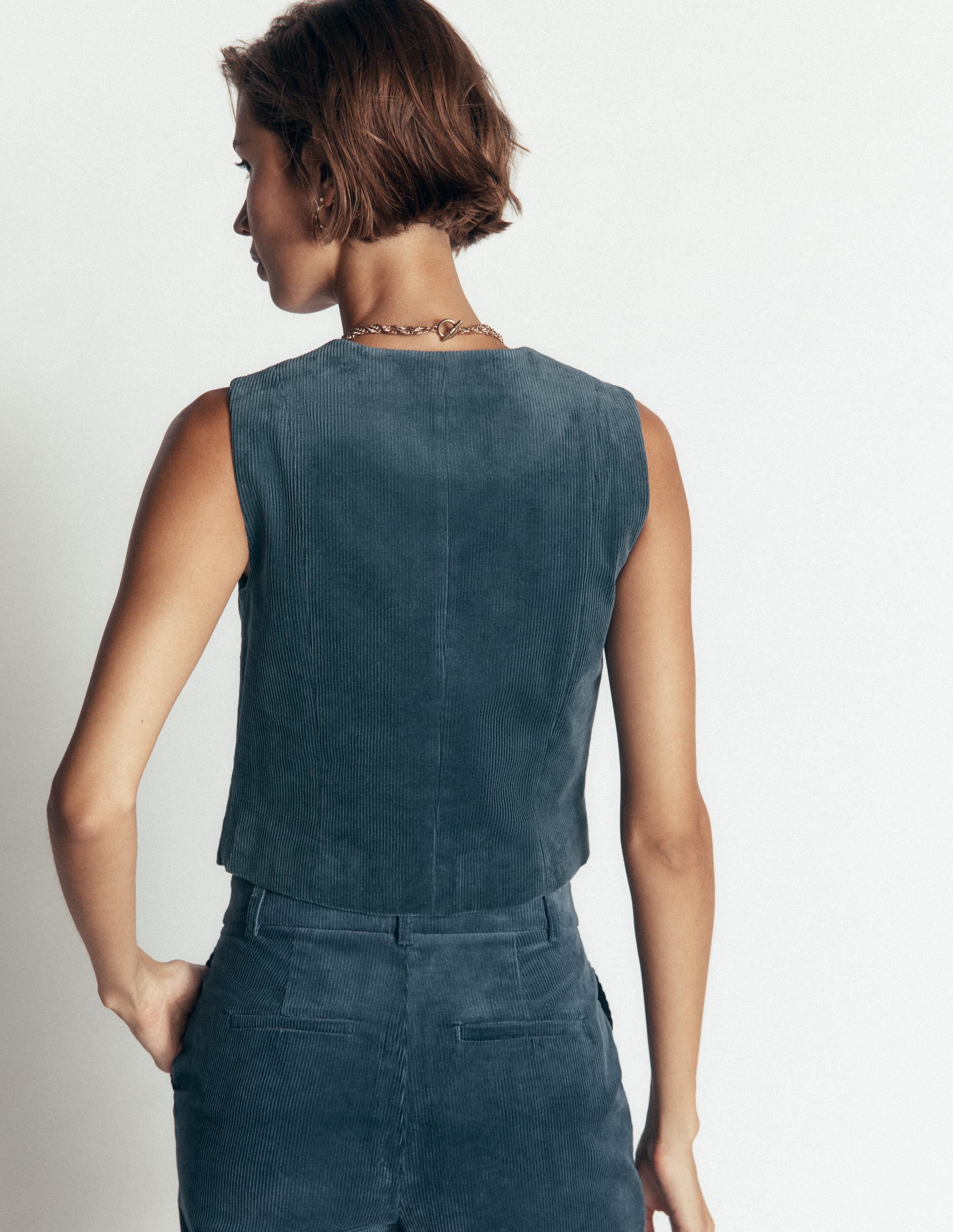 Gilet de costume col V-Bleu Orage - Image 3