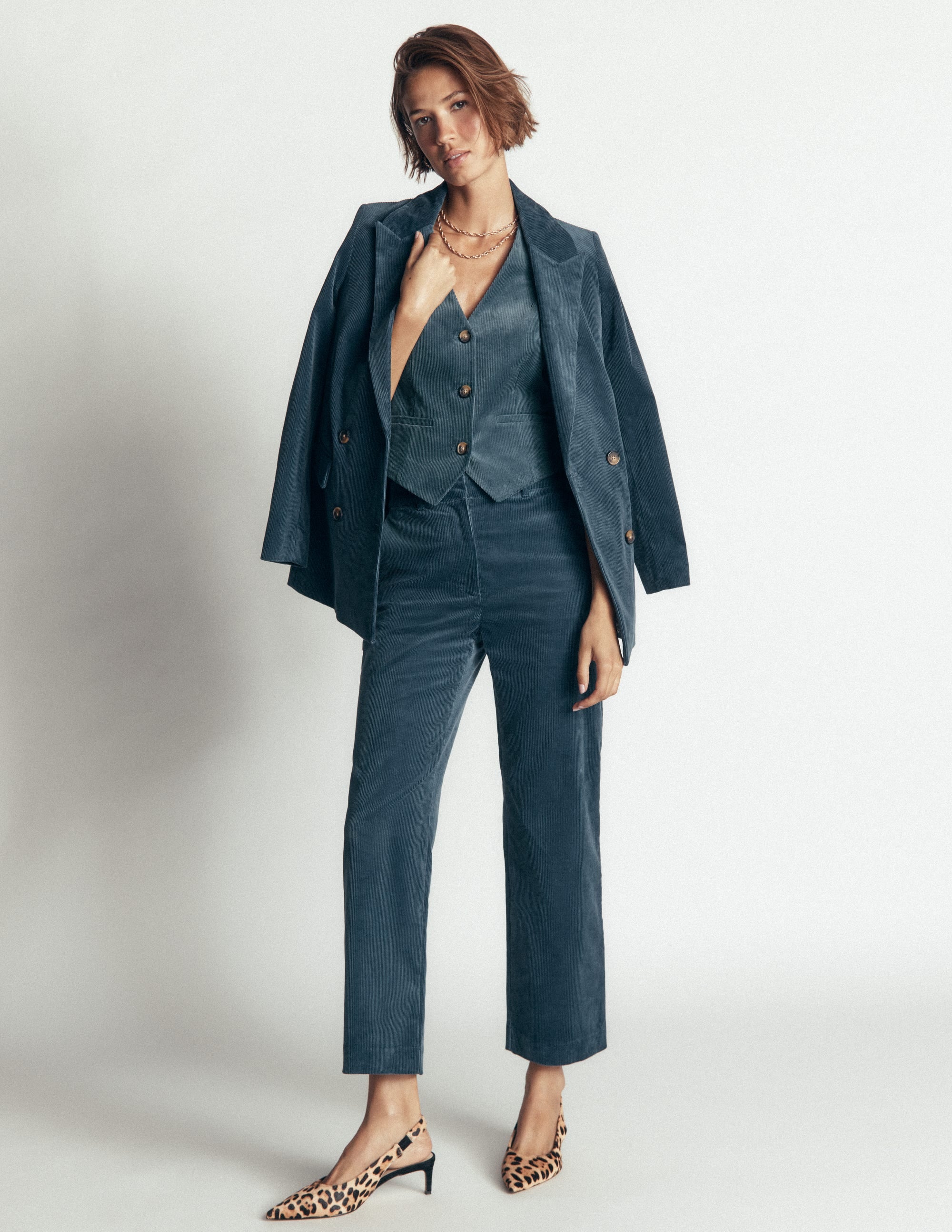 Gilet de costume col V-Bleu Orage - Image 4