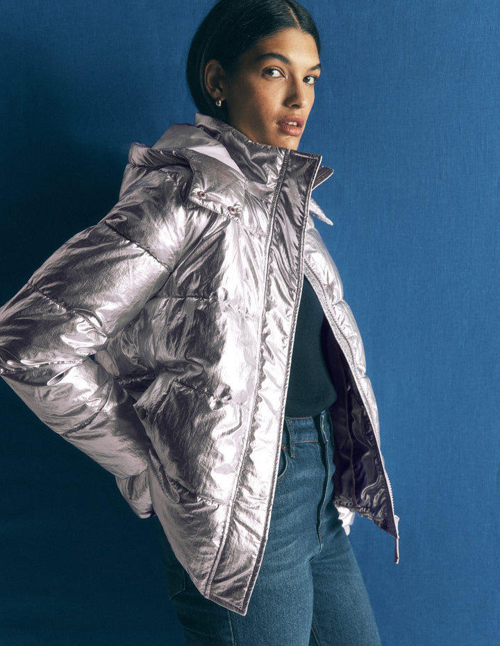 Kurze wattierte Jacke-Silber