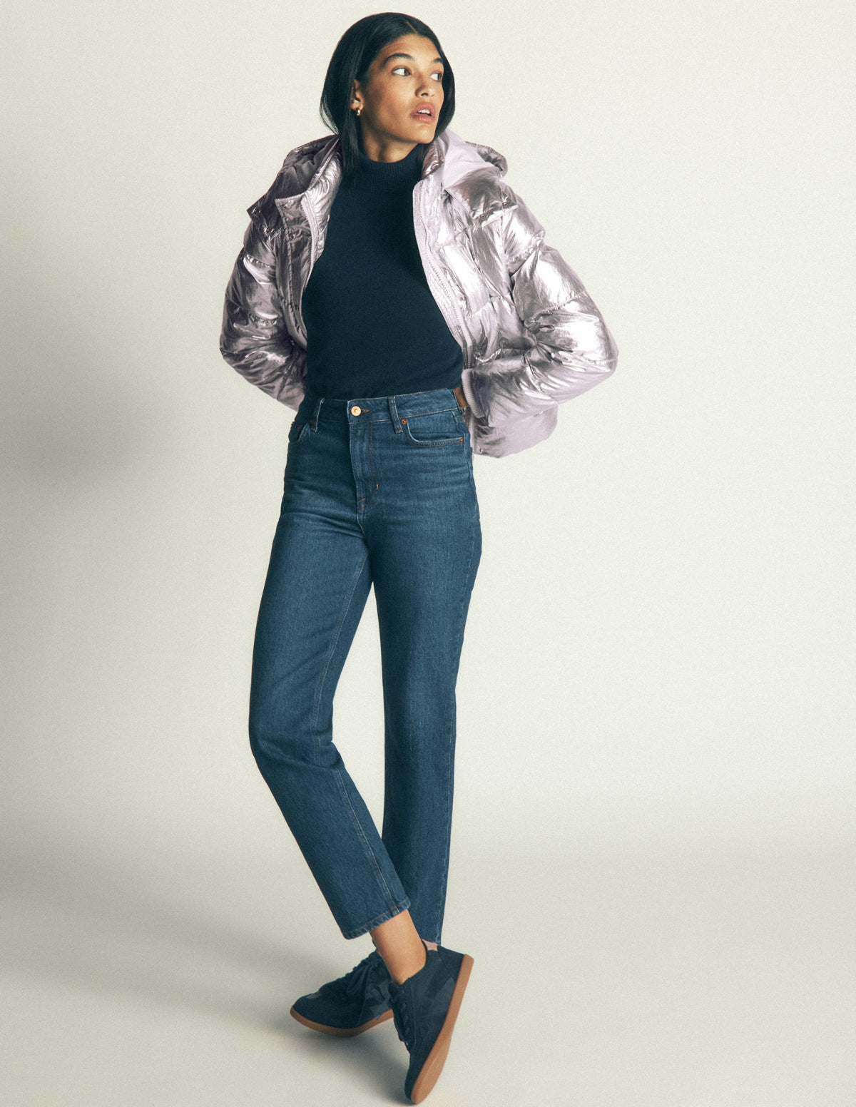 Kurze wattierte Jacke-Silber - Image 4