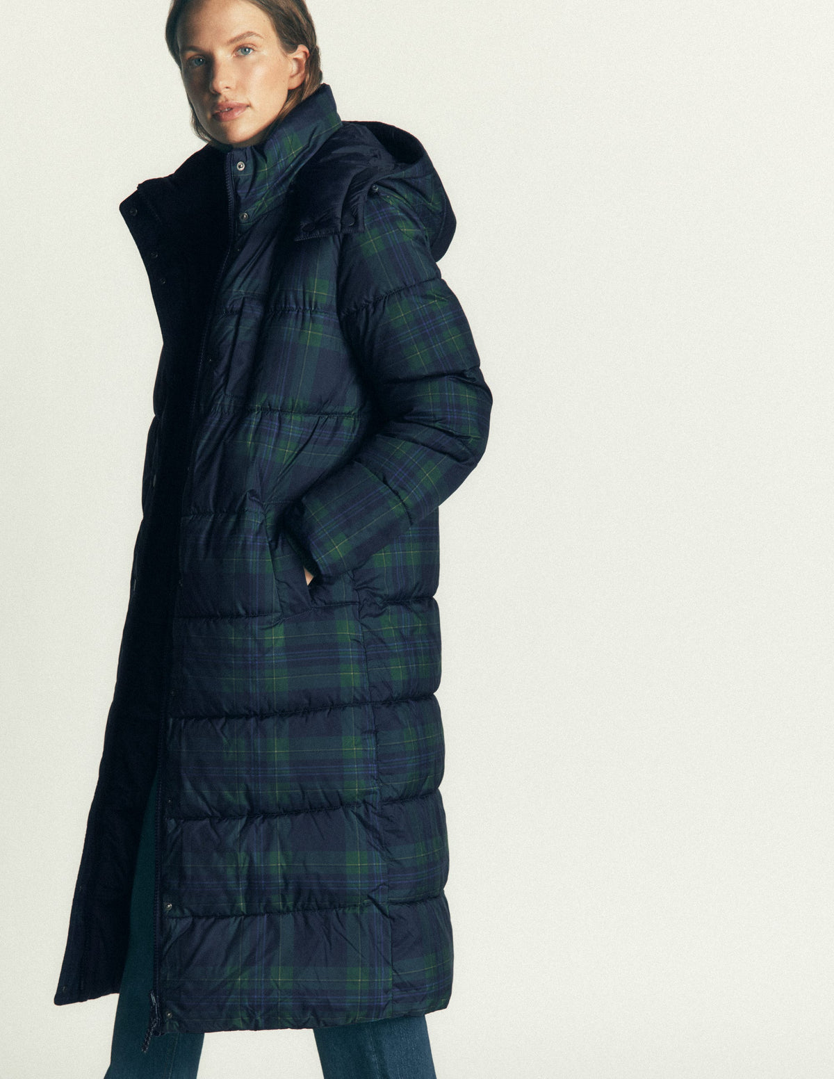 Long Raglan Padded Coat-Navy - Image 5