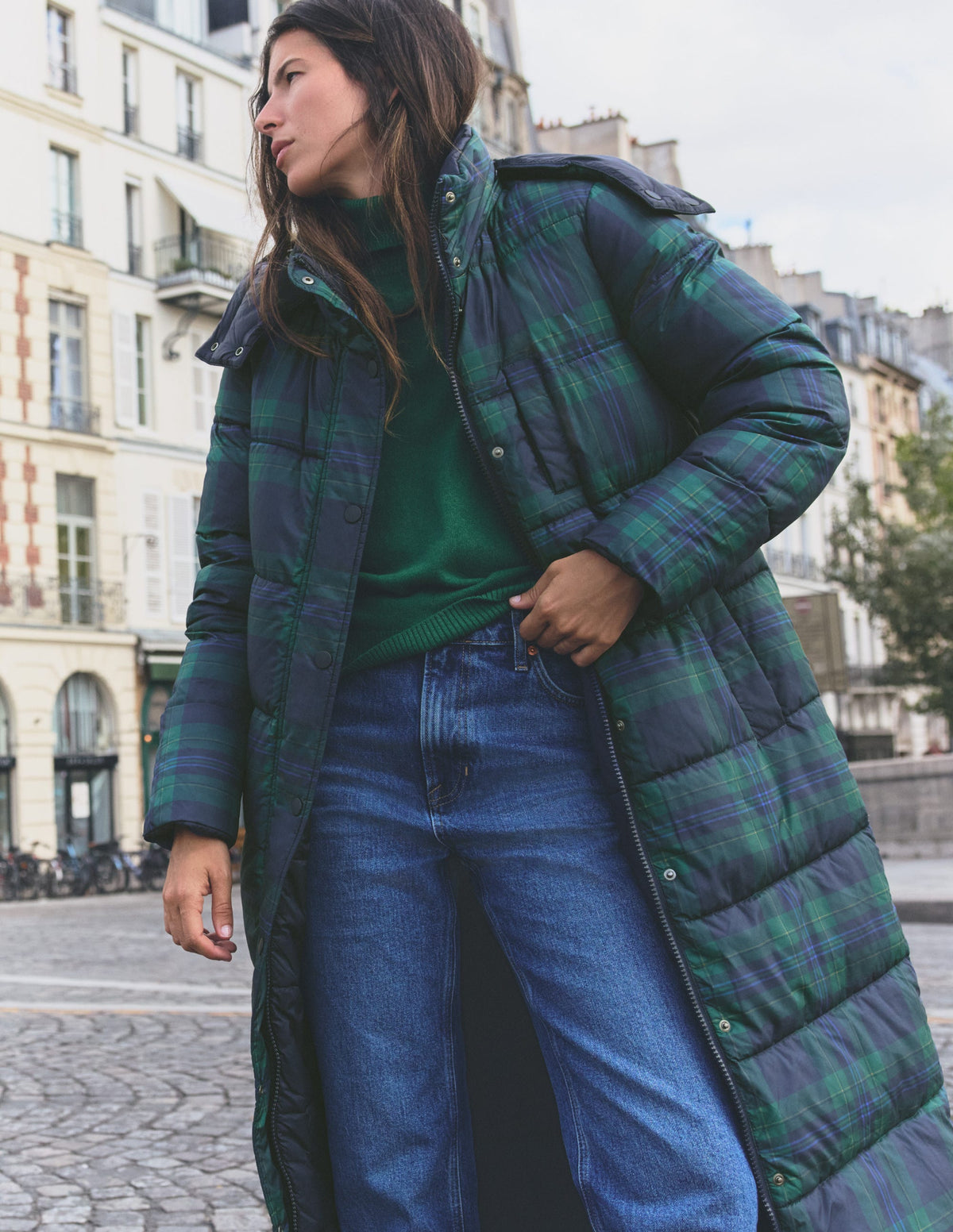 Long Raglan Padded Coat-Navy - Image 1