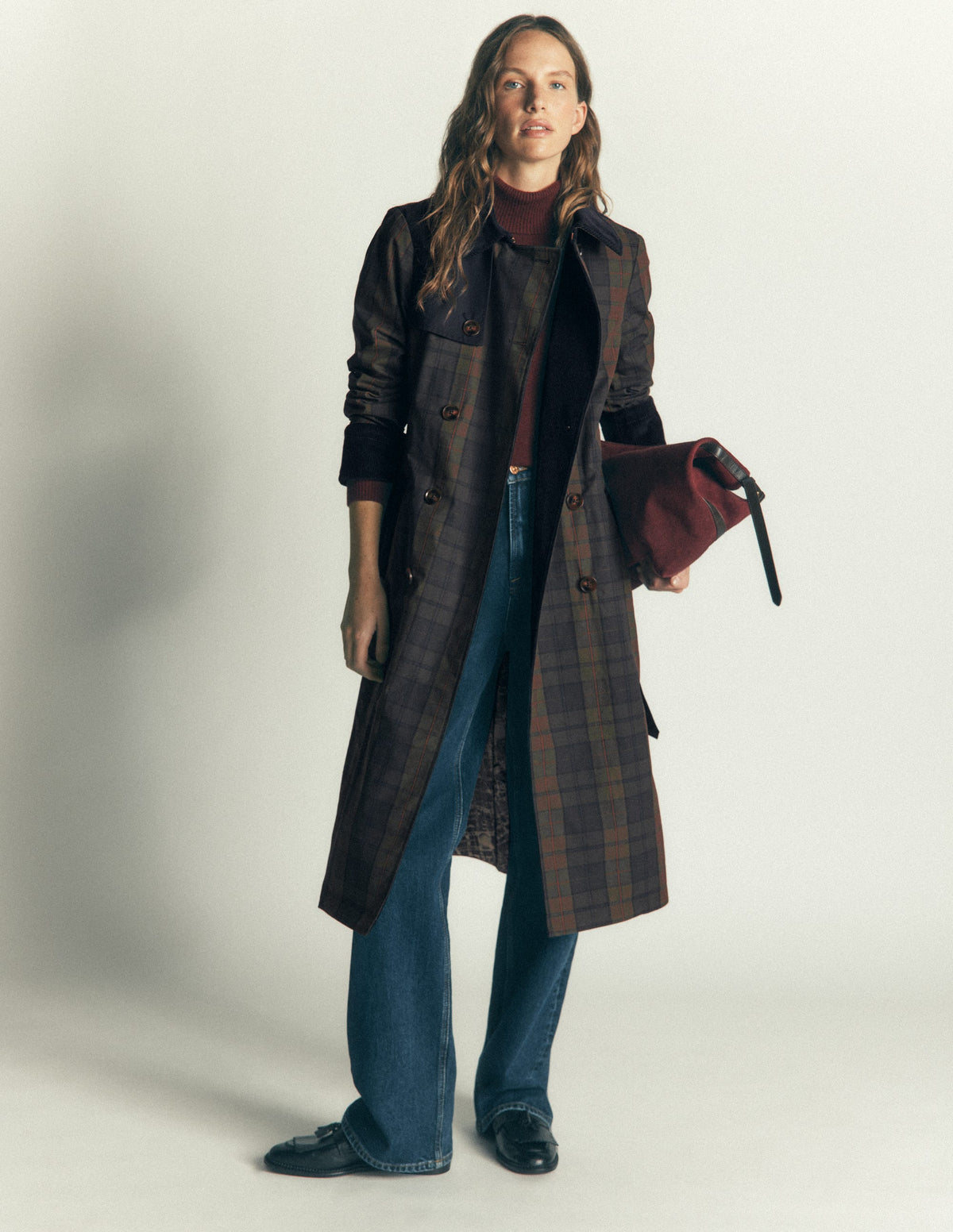 Gewachster Trenchcoat-Olivgrün und Camel Gewachst Kariert - Image 1