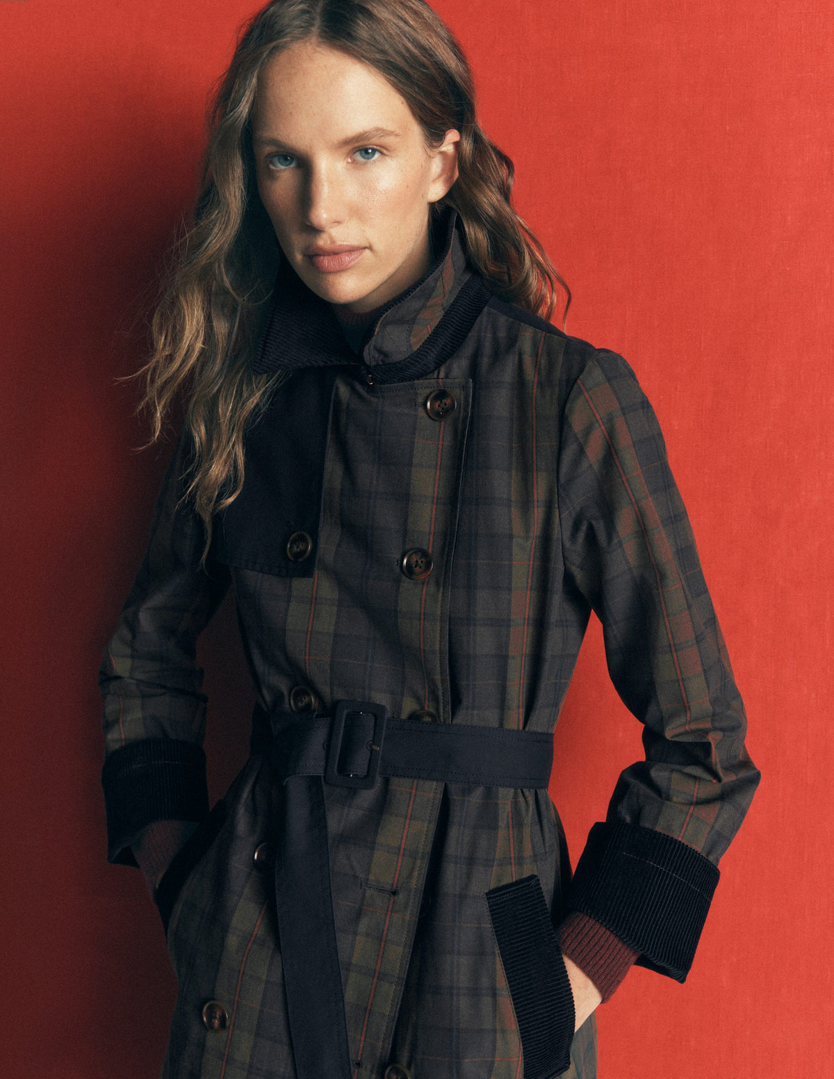 Gewachster Trenchcoat-Olivgrün und Camel Gewachst Kariert - Image 2