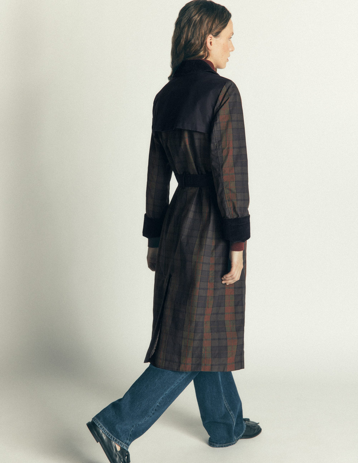 Gewachster Trenchcoat-Olivgrün und Camel Gewachst Kariert - Image 3