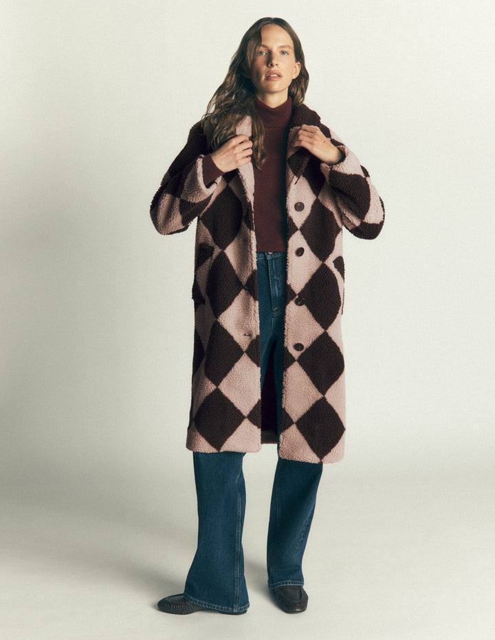 Cotswold Teddyfellmantel-Nerz & Braun Riesiges Argyle-Muster Teddyfell