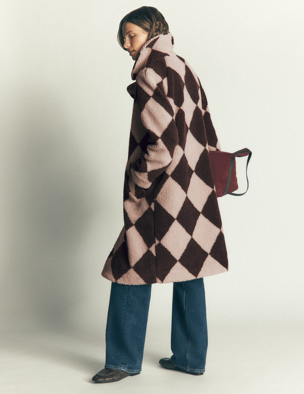 Cotswold Teddyfellmantel-Nerz & Braun Riesiges Argyle-Muster Teddyfell-5