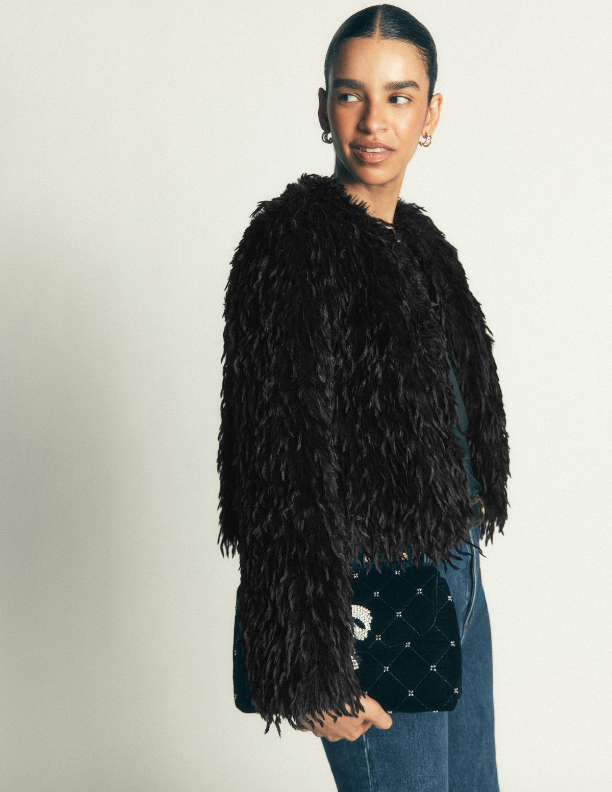 Jacke mit Federquasten-Schwarz-5