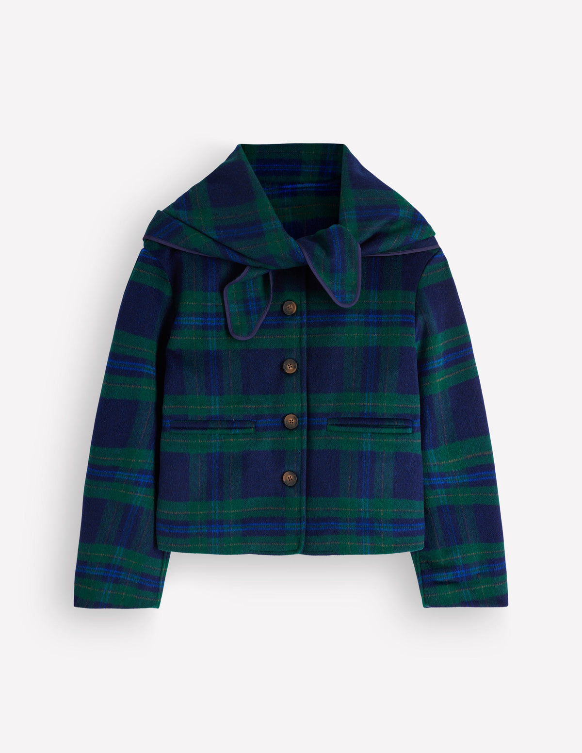 Jacke mit Schalkragen-Marineblau, Grün, Blau Ton-in-Ton-Kariert - Image 6