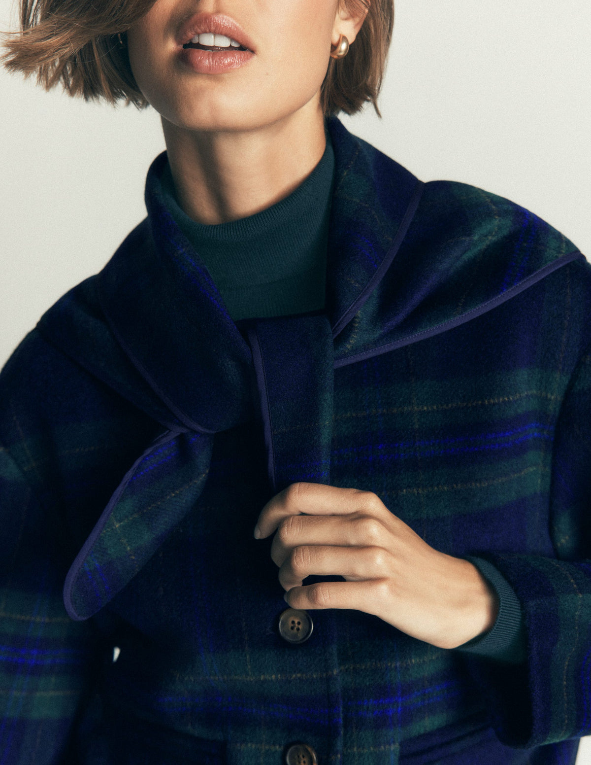 Jacke mit Schalkragen-Marineblau, Grün, Blau Ton-in-Ton-Kariert-3