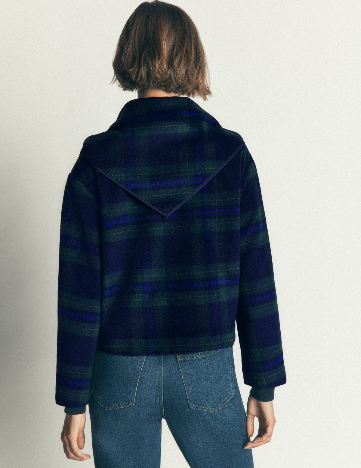 Jacke mit Schalkragen-Marineblau, Grün, Blau Ton-in-Ton-Kariert - Image 4