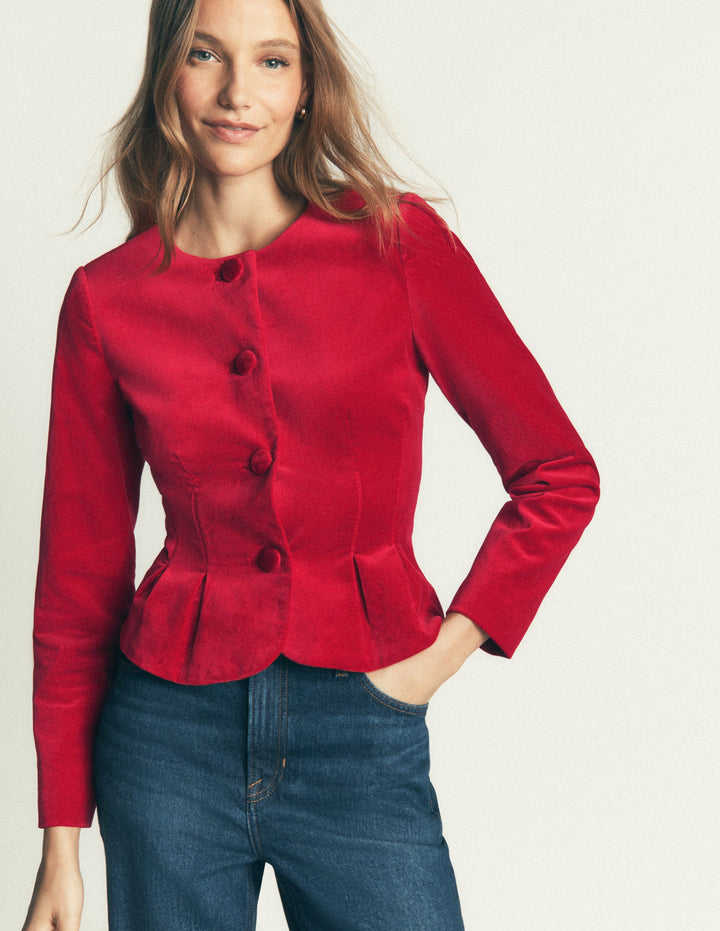 Taillierte Samtjacke-Smartes Rot
