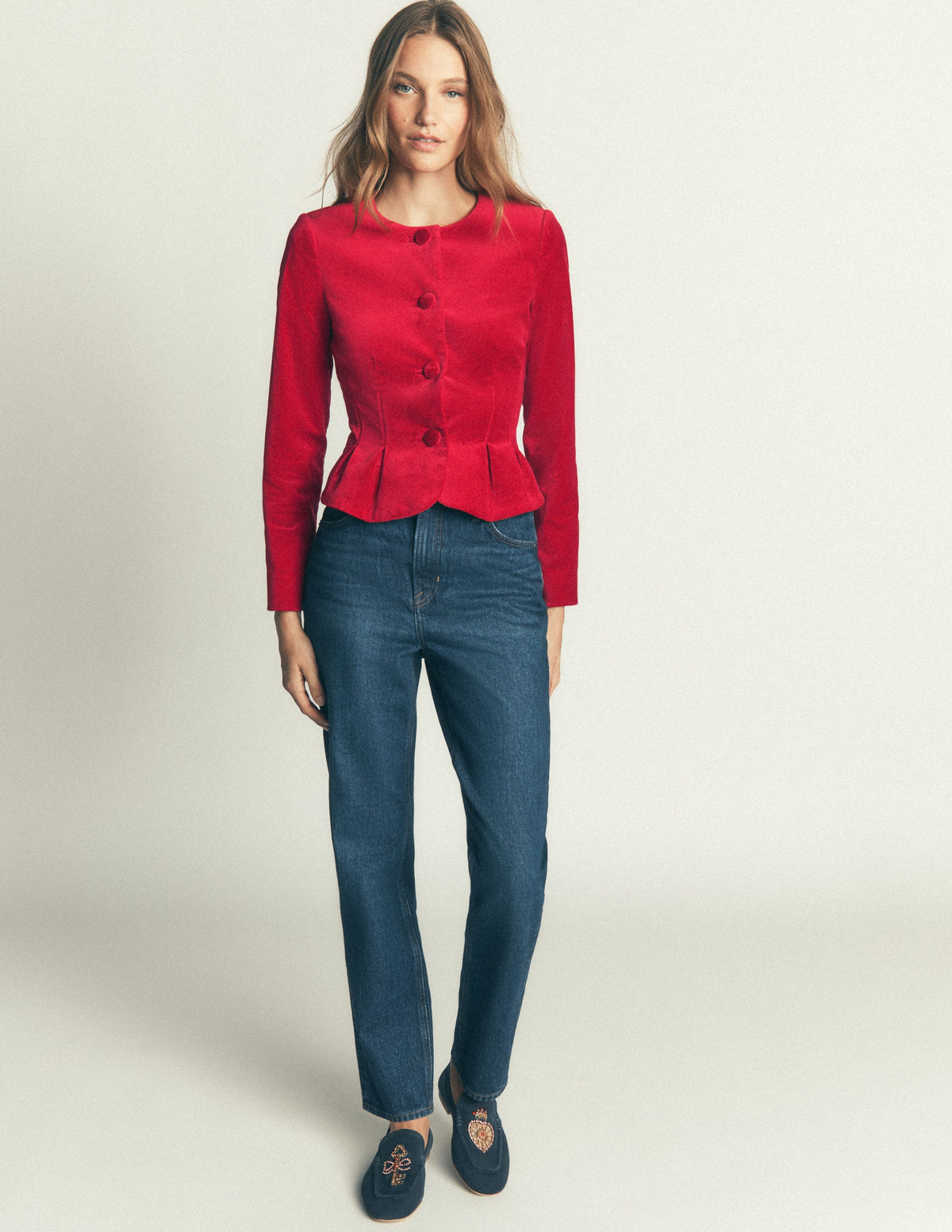 Taillierte Samtjacke-Smartes Rot-4