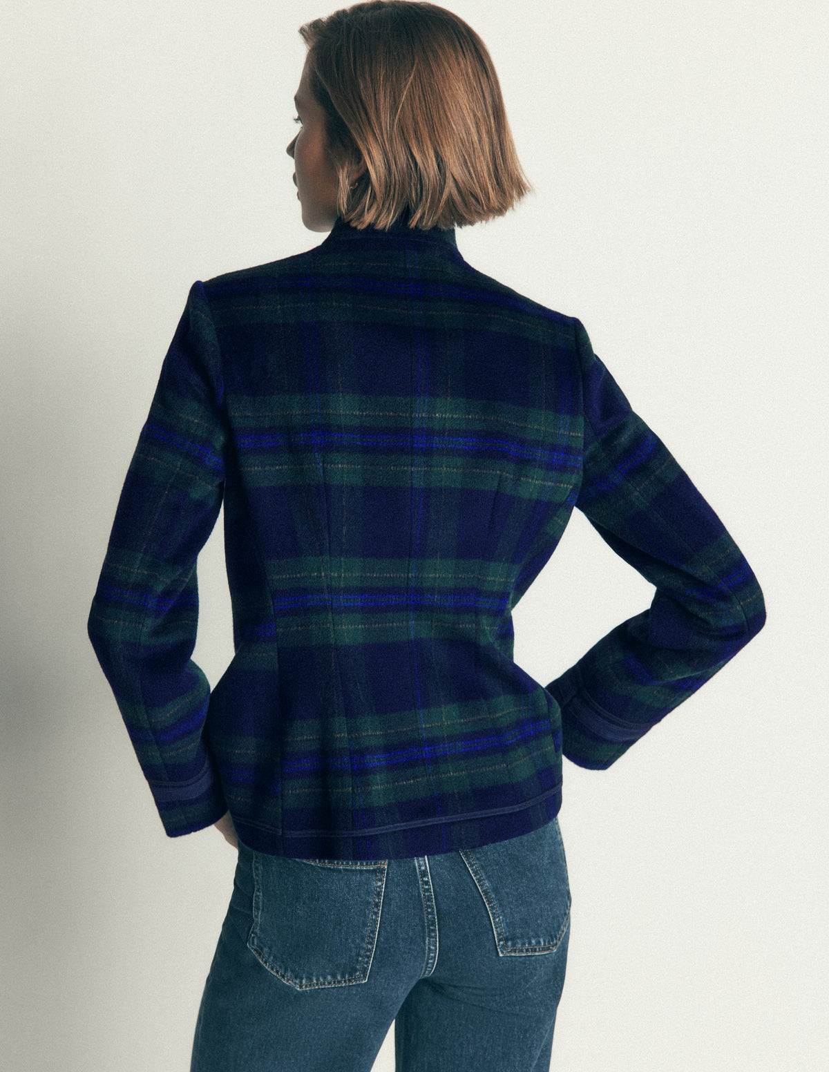 Hereford Military Wool Jacket-Navy, Green, Blue Tonal Check-5